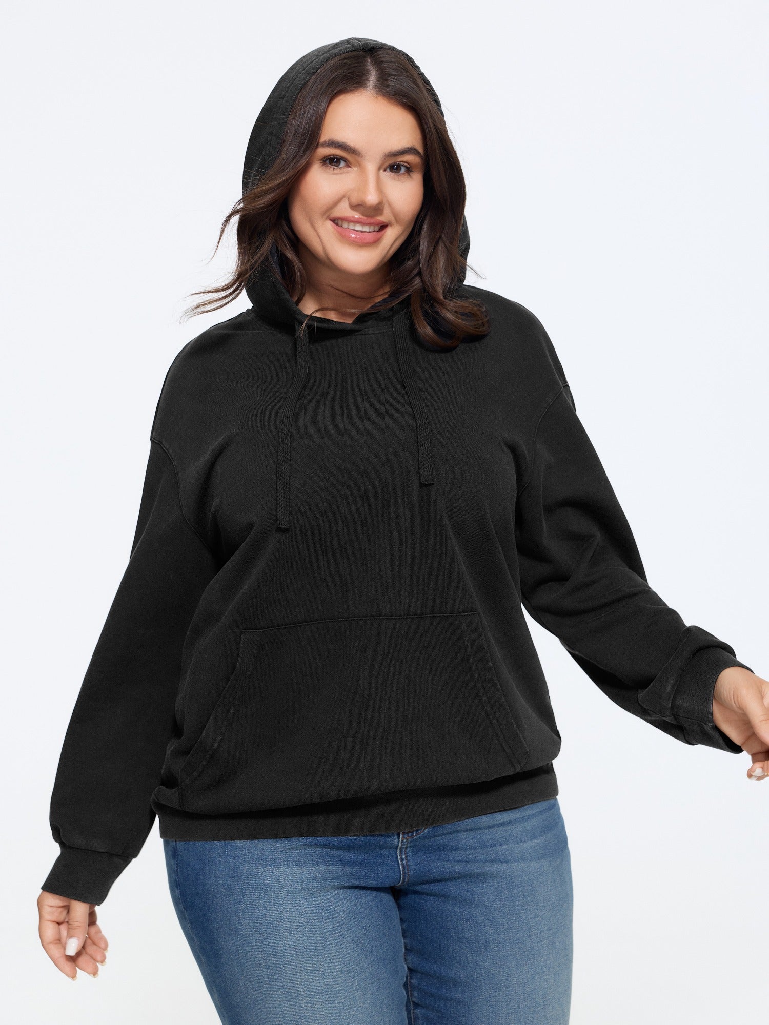 Washed Kangaroo Pocket Drawstring Hoodie Sweatshirt