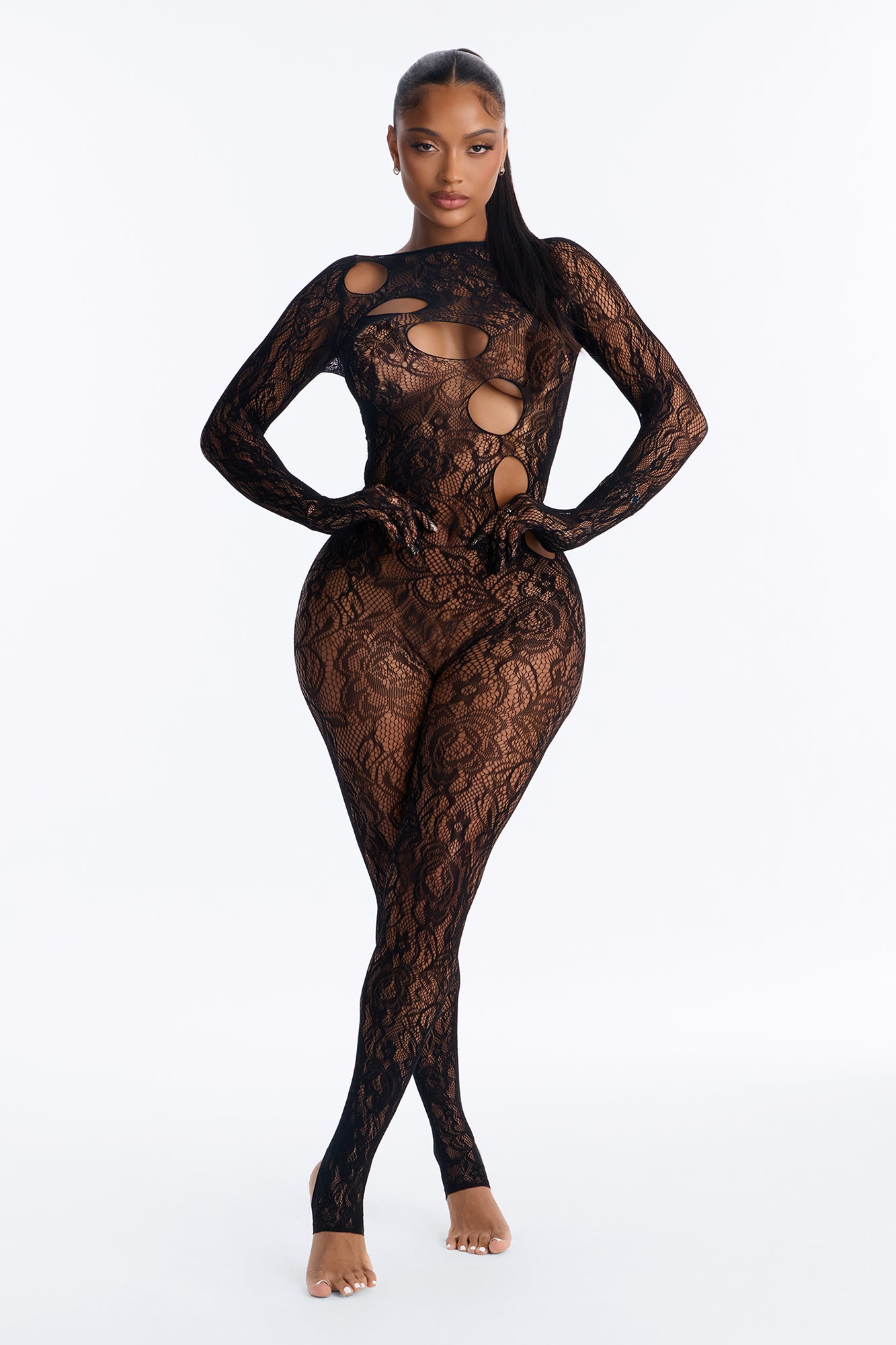Playing Games Lace Jumpsuit Bodystocking - Black