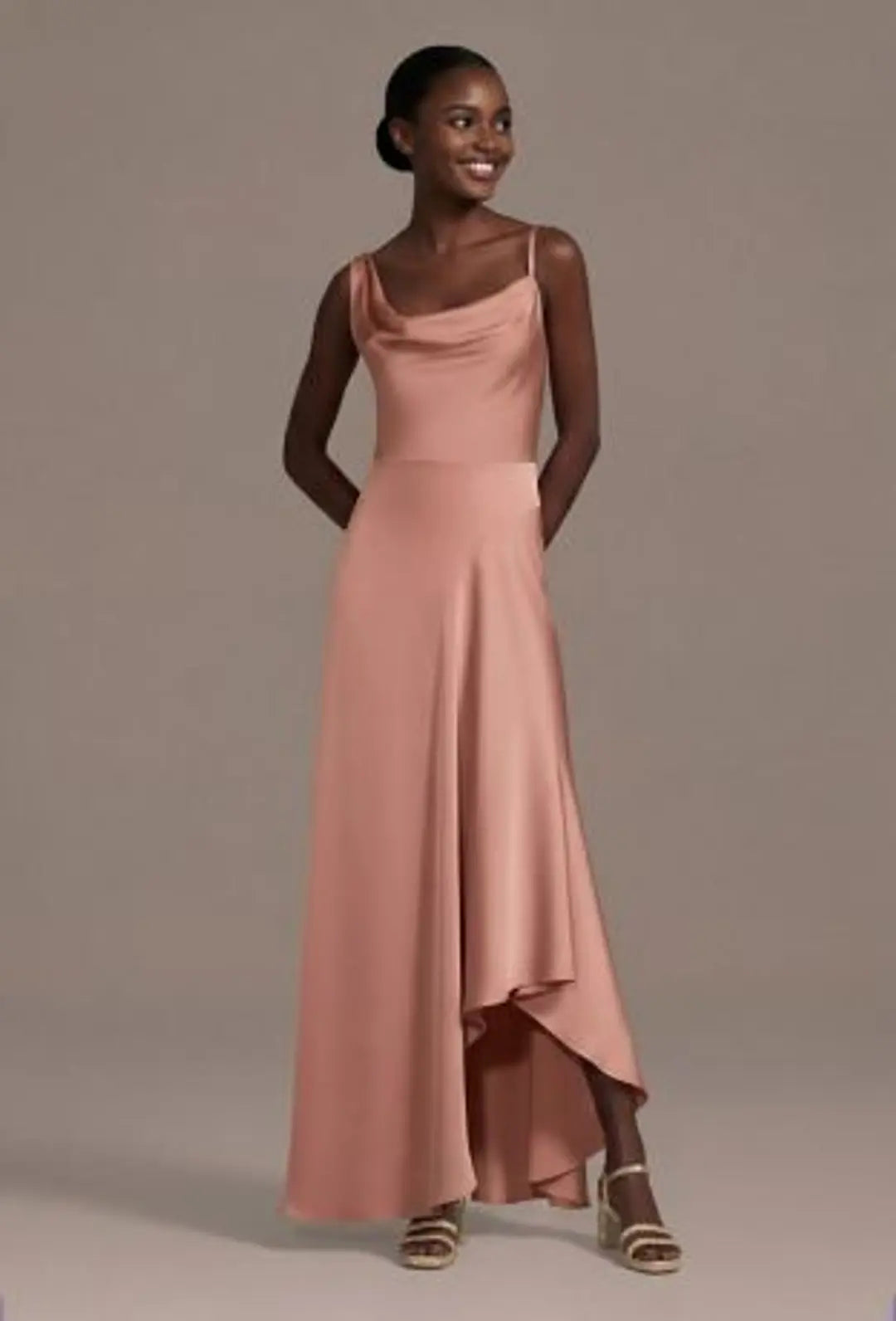 Matte Satin Asymmetrical Tank A-Line Dress