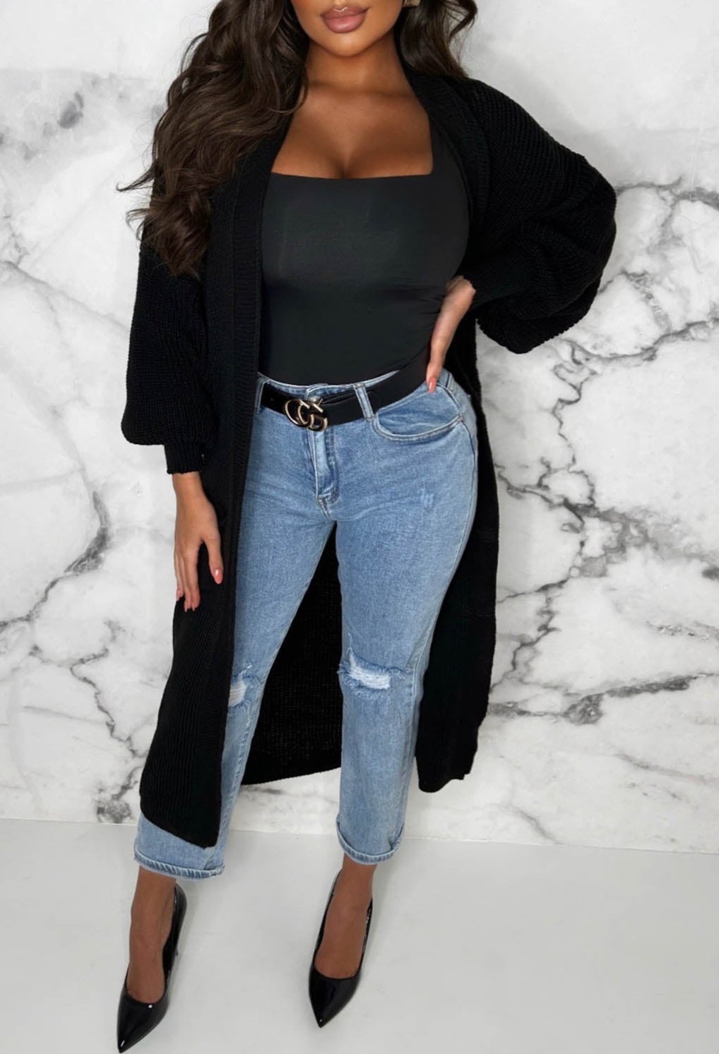 She's Sweet Black Knitted Cardigan