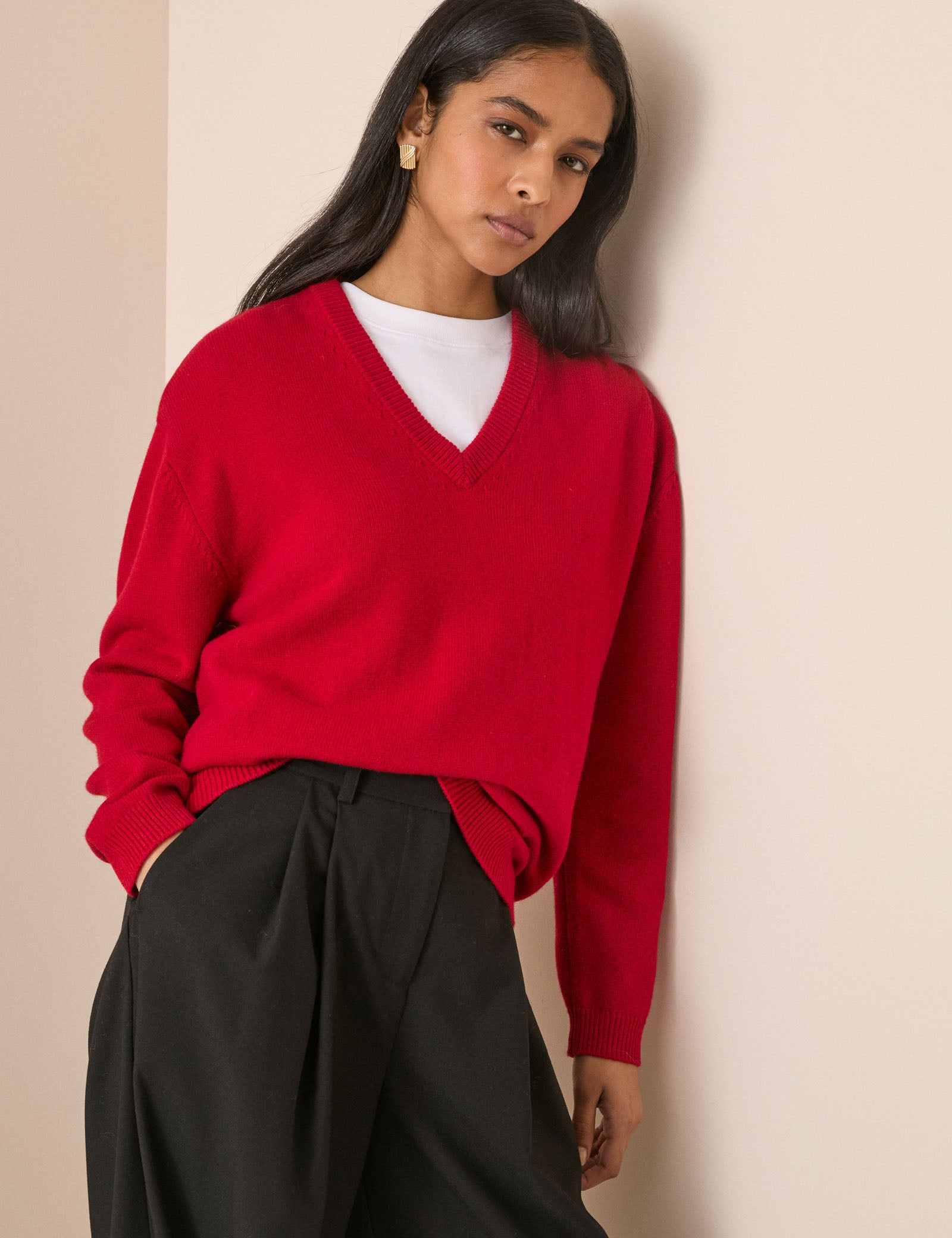 Red V-Neck Wool Jumper