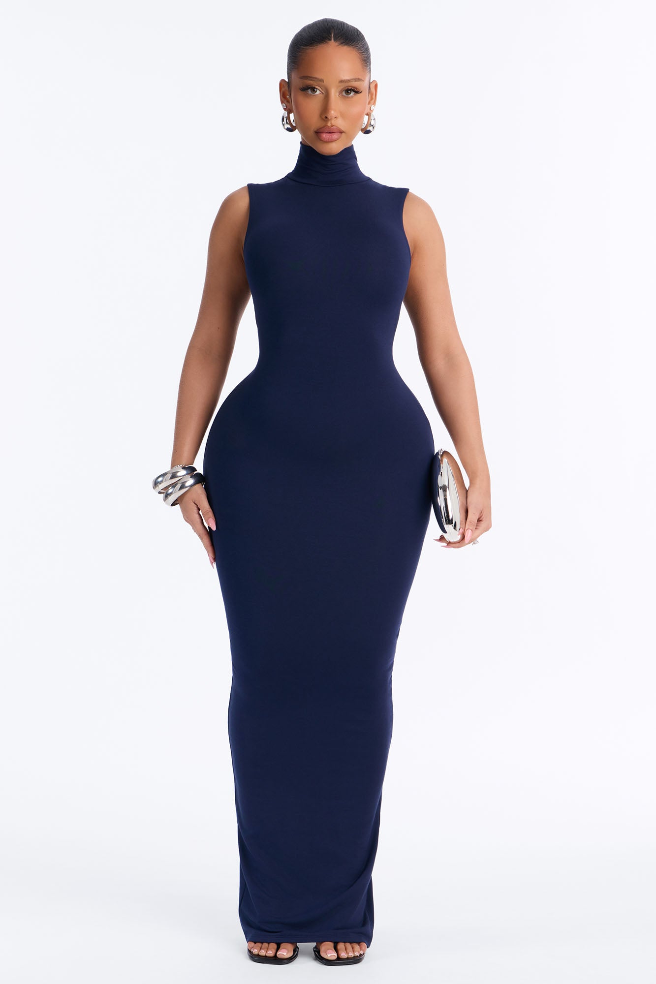 Michelle Premium Modal High Neck Maxi Dress - Navy