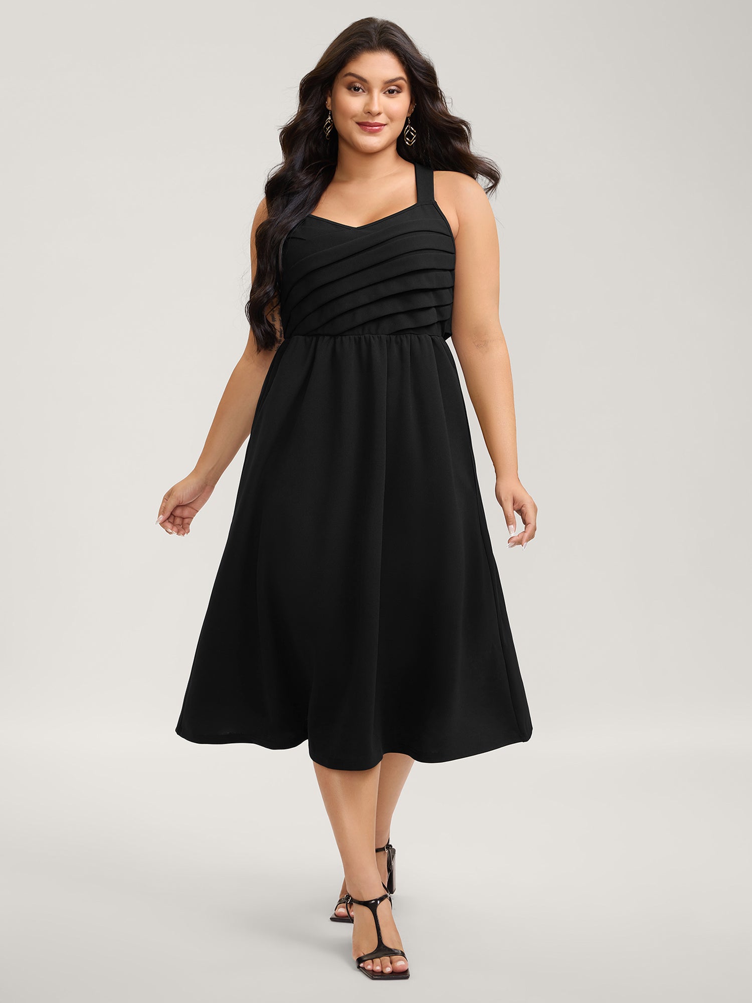 Crossover Pleated Bow-Tie Midi Dress