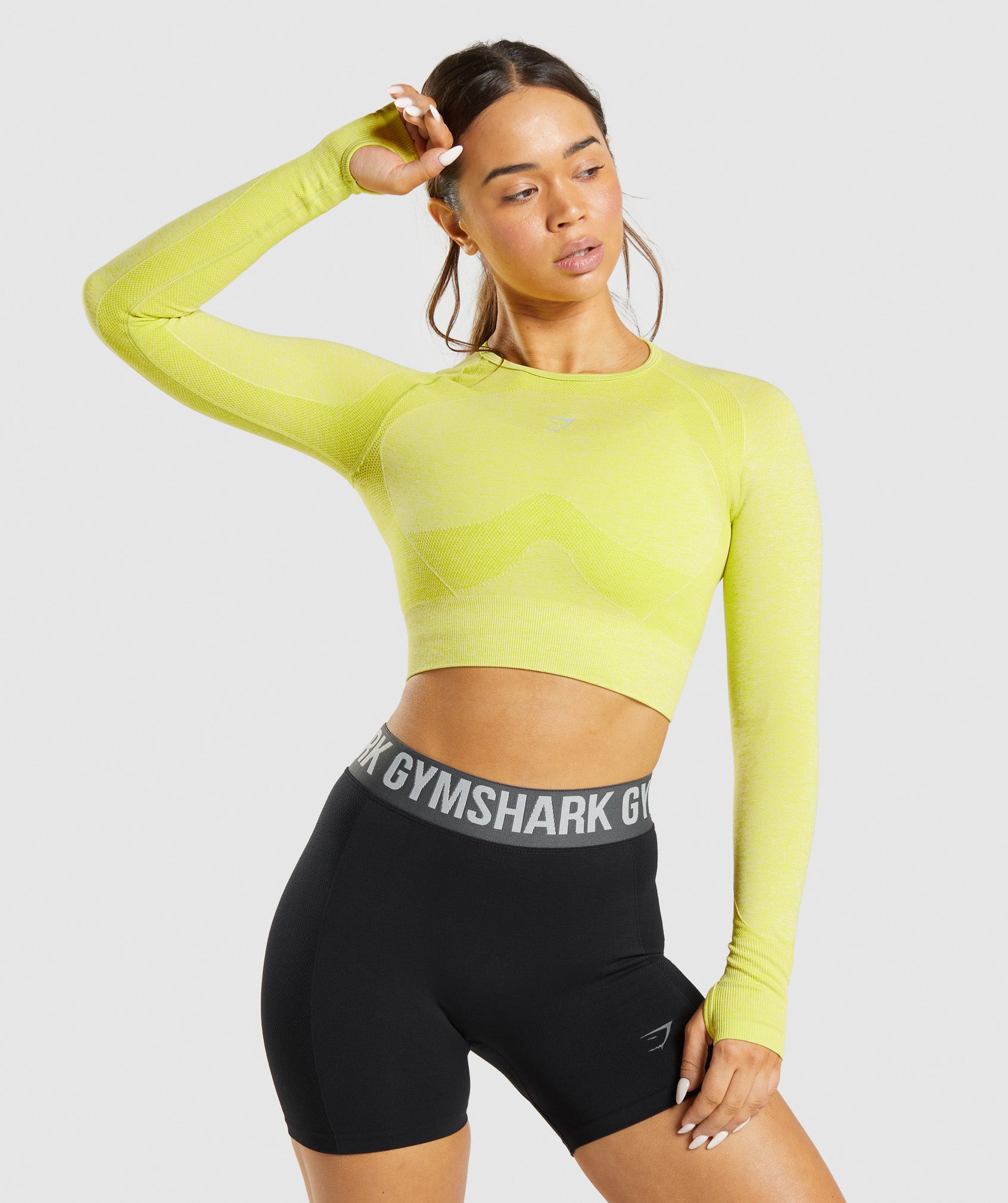 Gymshark Flex Sports Long Sleeve Crop Top  - Glitch Yellow Marl