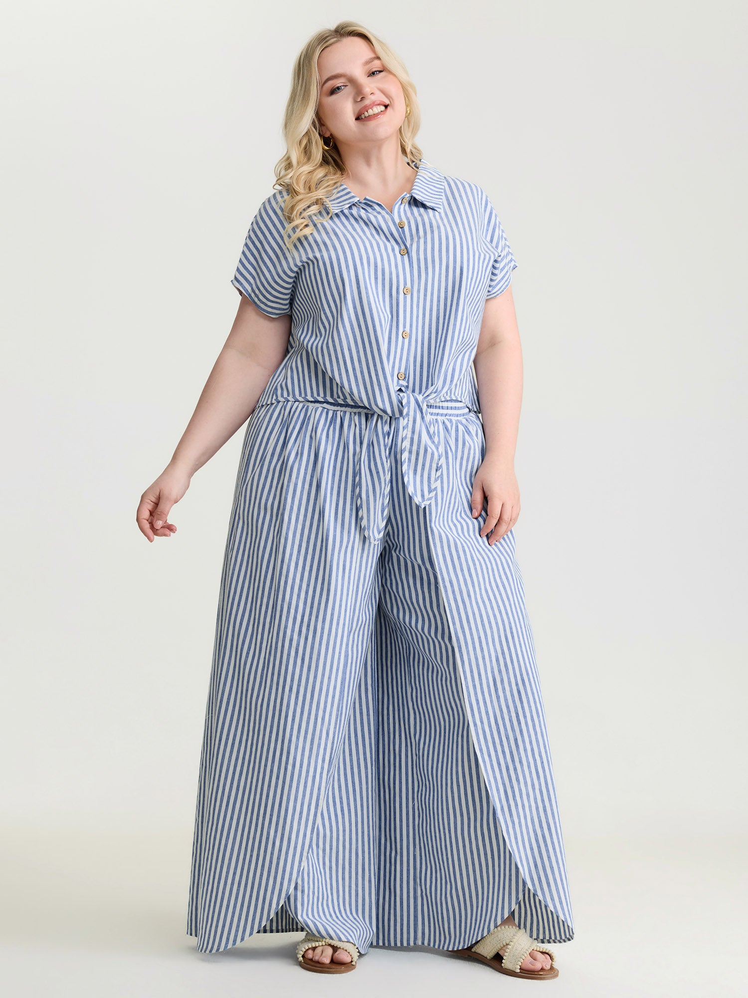 Pure Cotton Striped Petal Hem Two-Piece Set