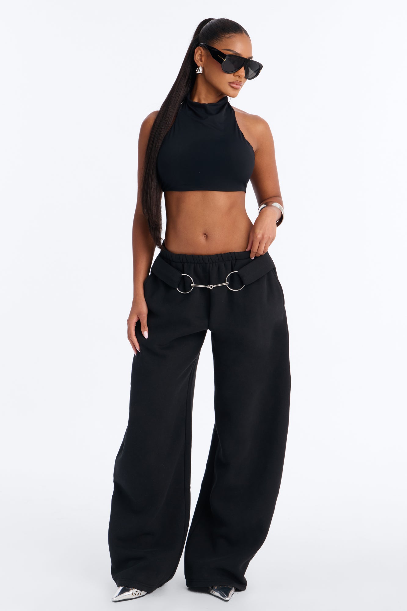 Rue Fleece Latched Barrel Leg Lounge Pant - Black