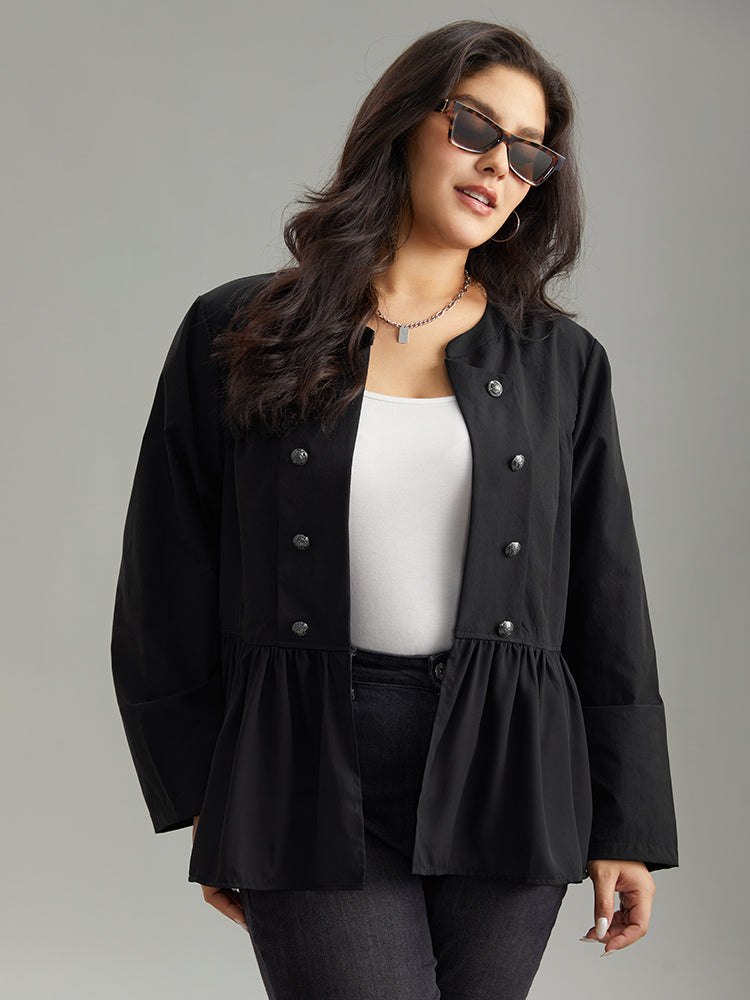 Solid Buckle Detail Ruffles Patchwork Jacket