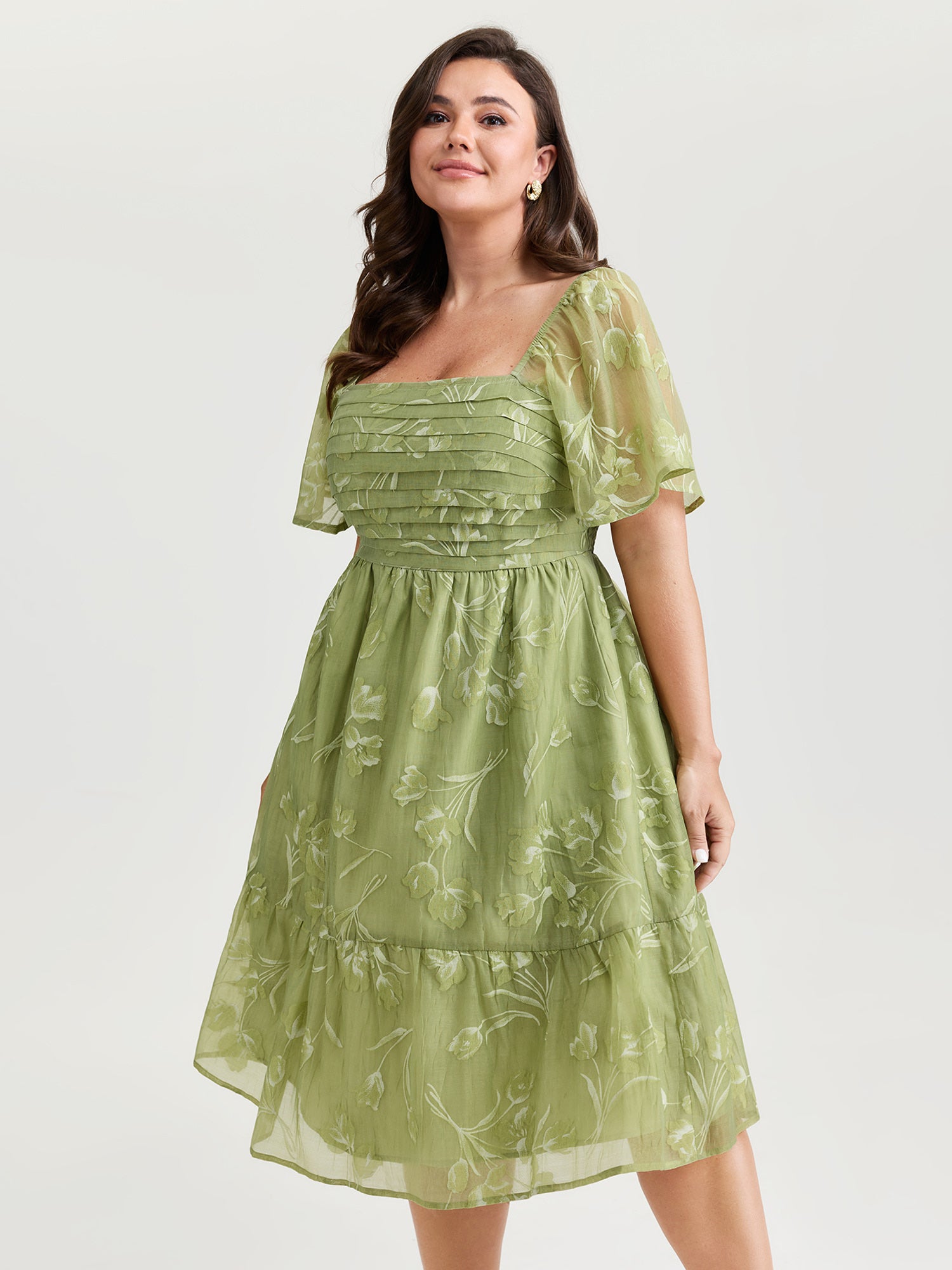 Floral Whispers Pleated Bodice Midi Dress
