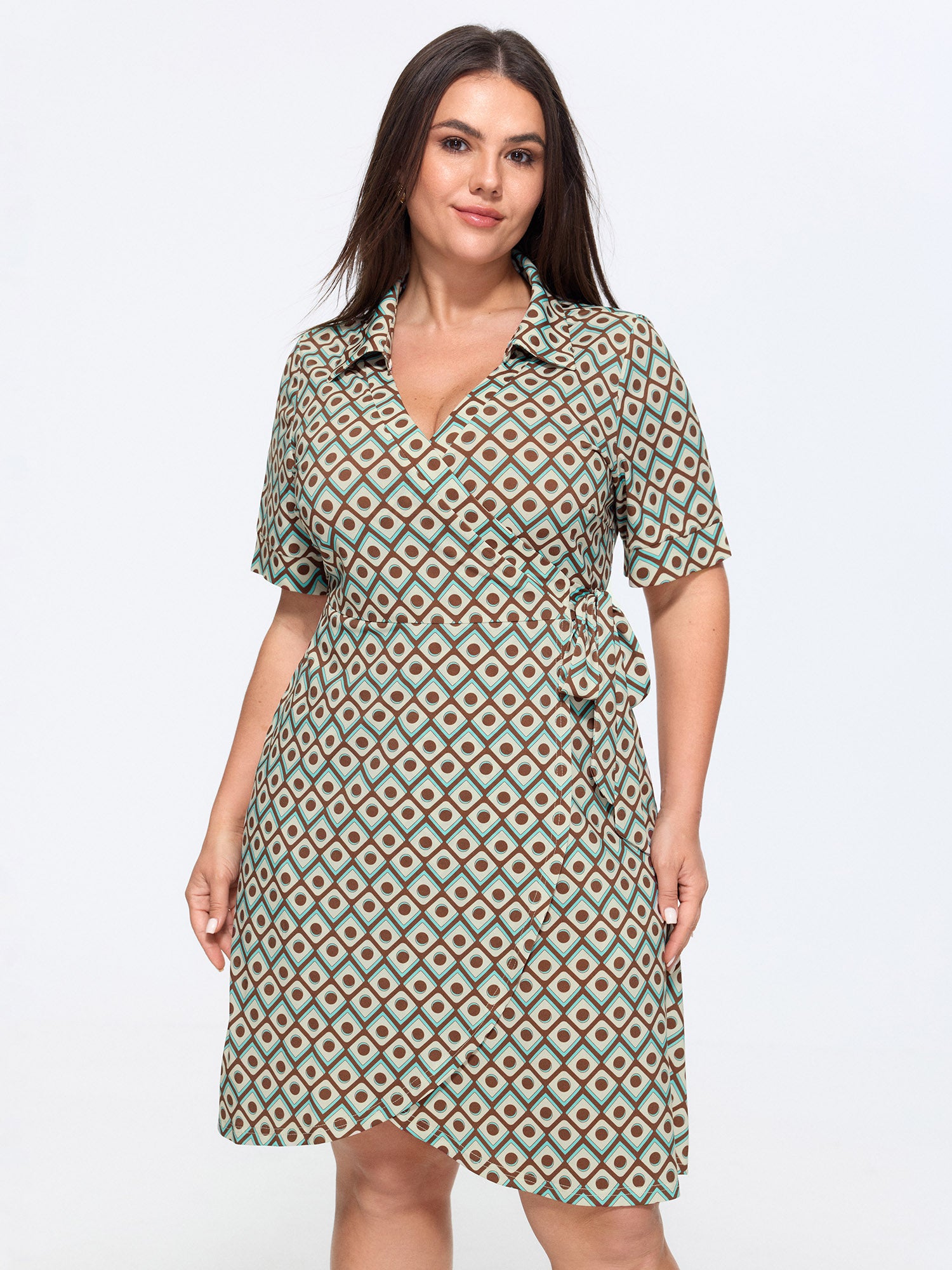Retro Geometric Print Petal Hem Mini Dress