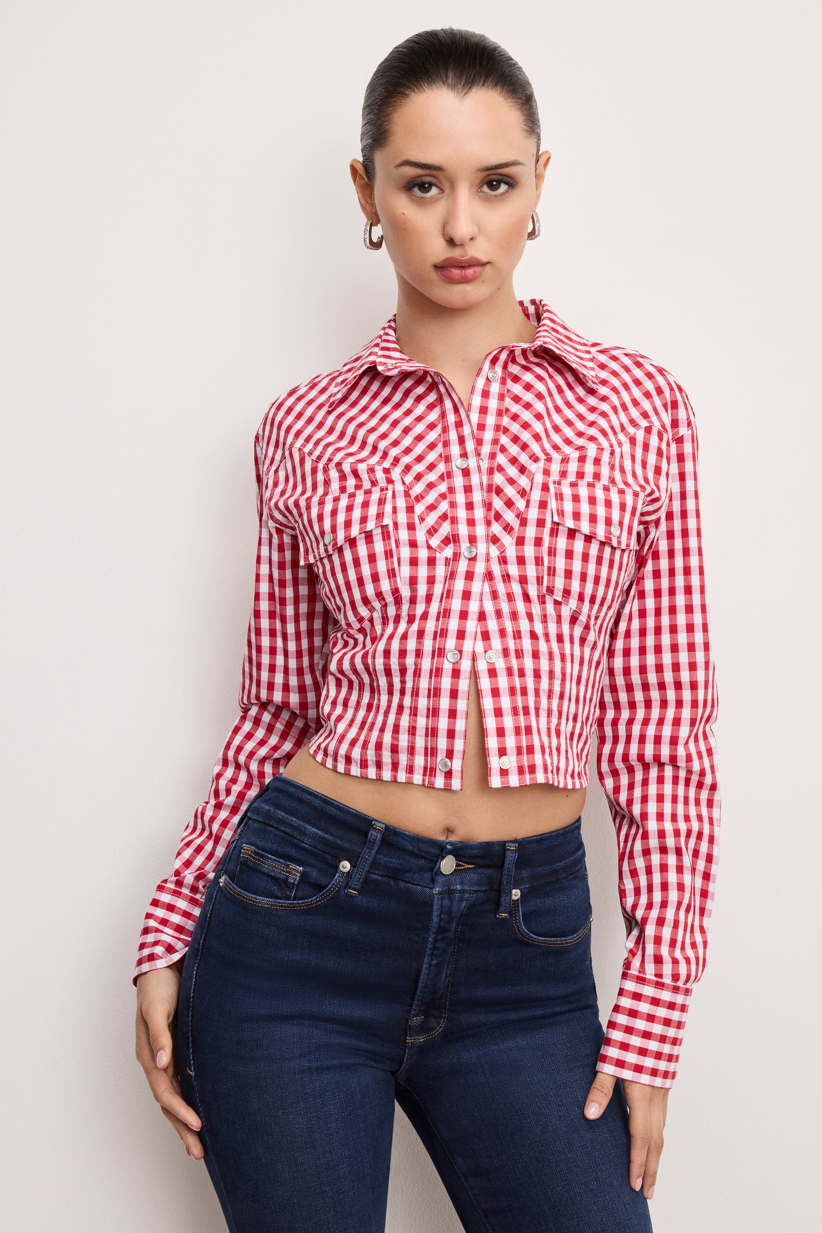 DOLLY COUNTRY CORSET SHIRT | CRIMSON AND WHITE GINGHAM