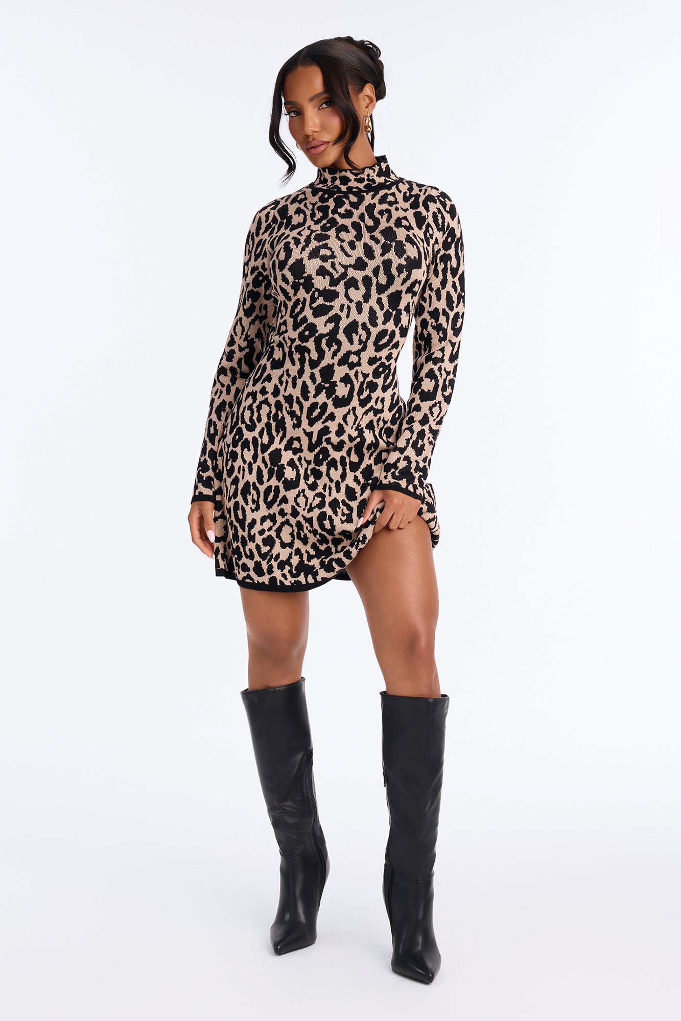 Thea Leopard Long Sleeve Mini Dress - Leopard