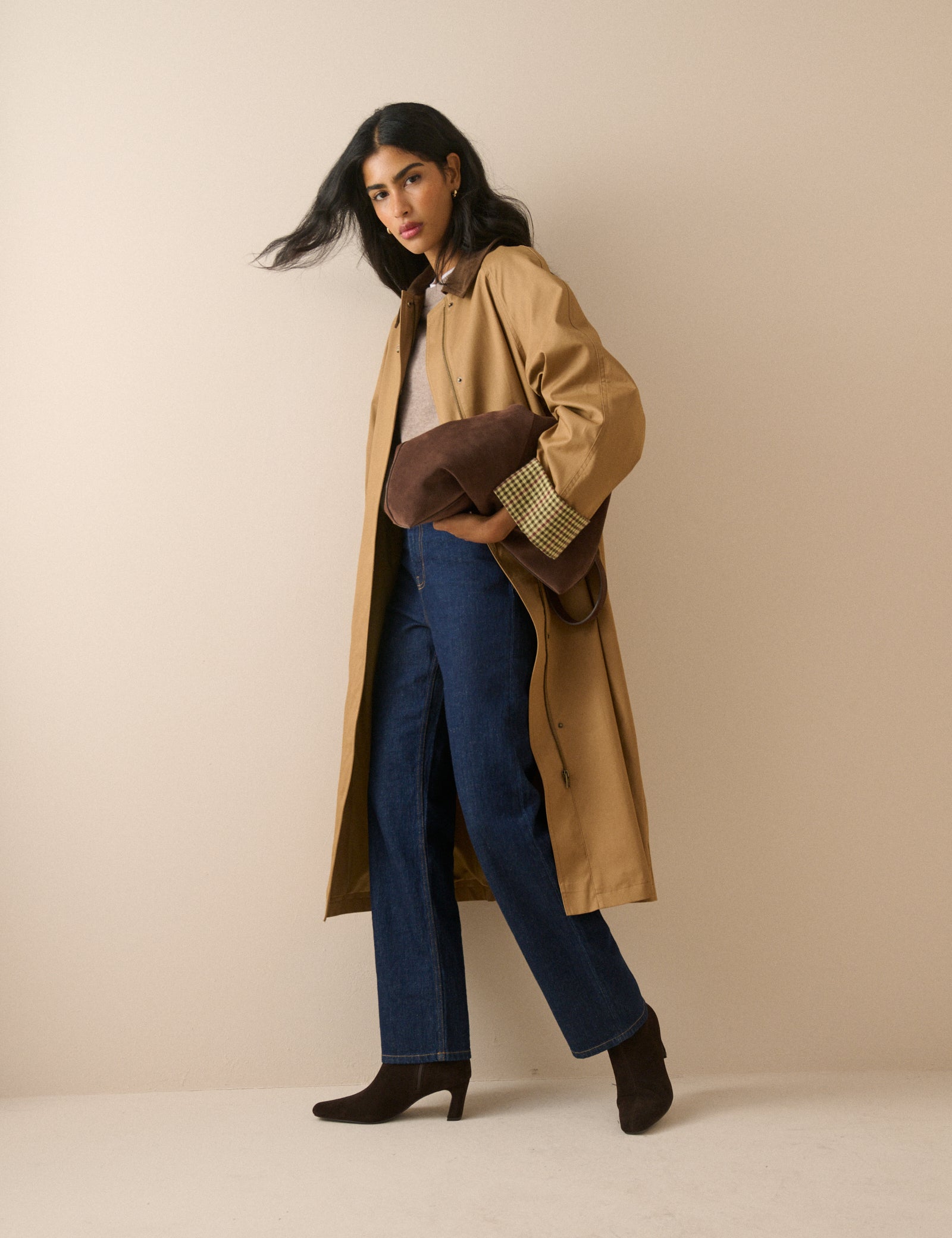 Camel Cord Detail Long Barn Coat