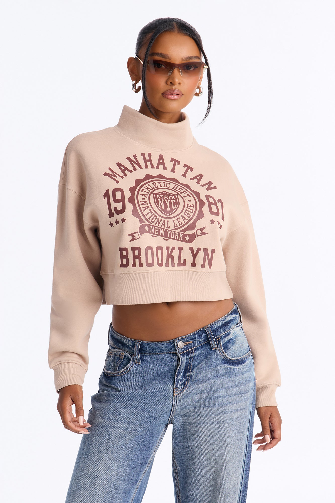 Manhattan 1981 Mock Neck Sweatshirt - Taupe