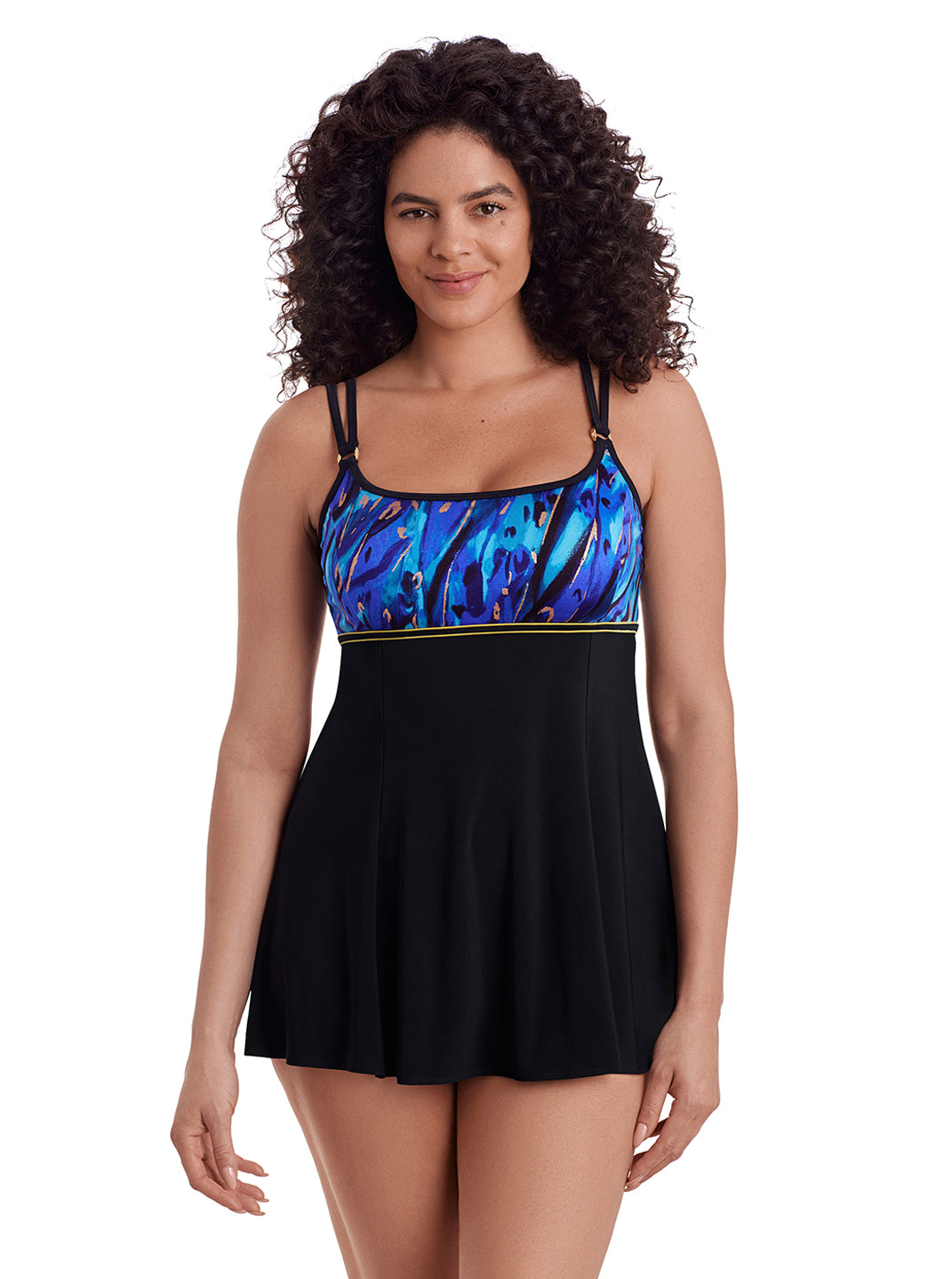 Longitude Women's Long Torso Gilded Panthera Empire Princess Seam Swim Dress