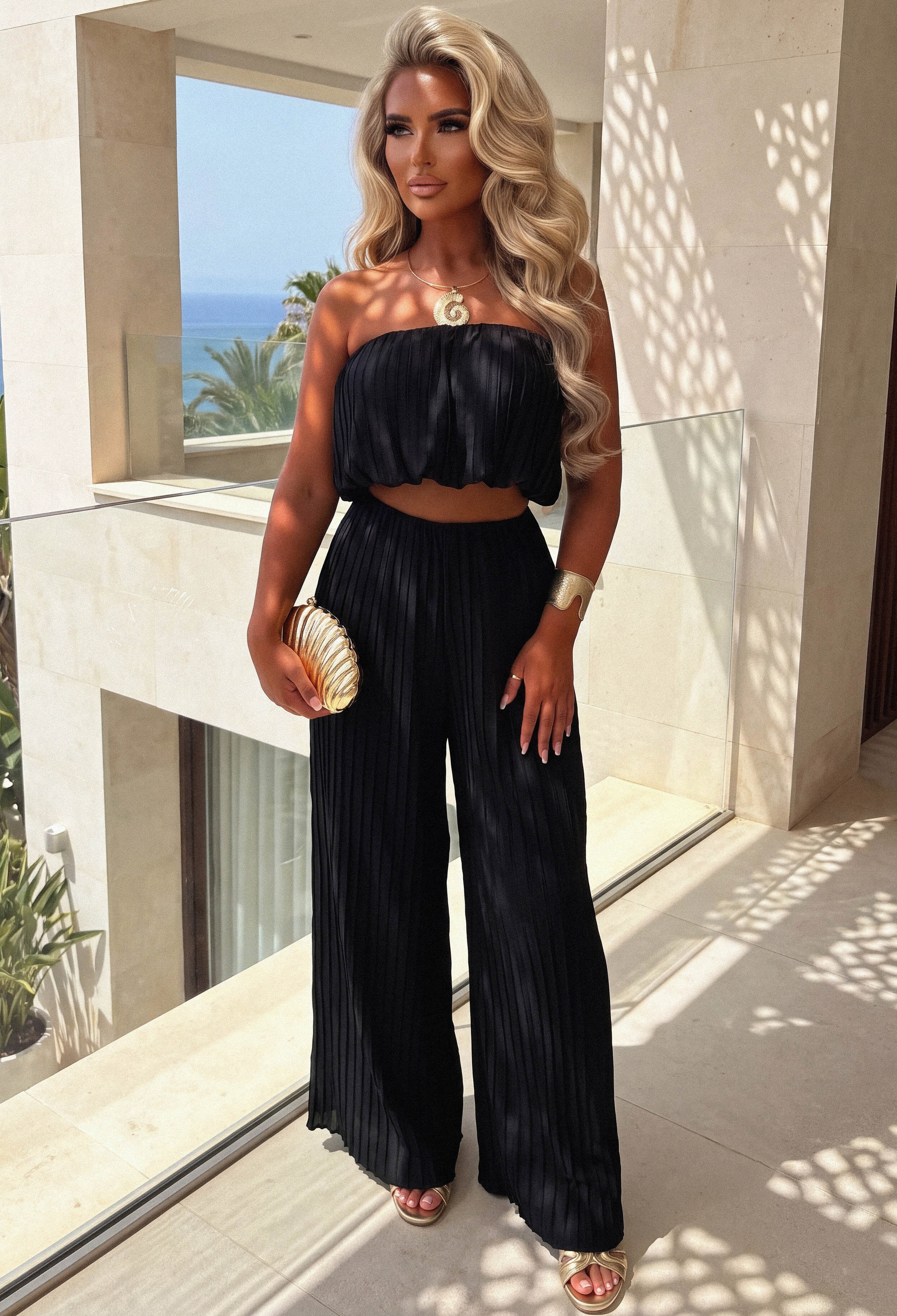 Hearts Delight Black Plisse Trouser Co-Ord