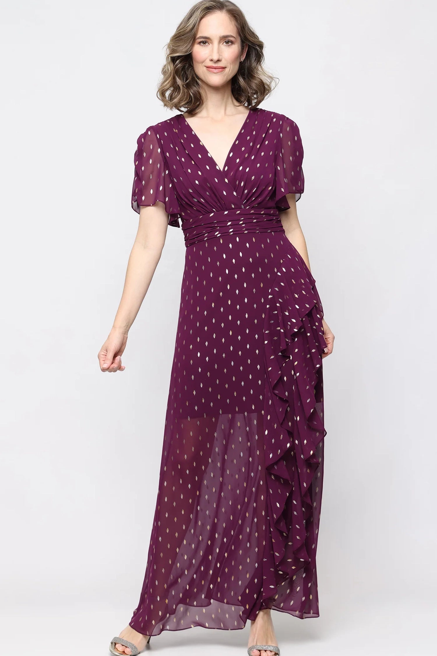 S.L. Fashions Dresses (SLNY) 9279469 Foil Printed V-Neck Evening Dress