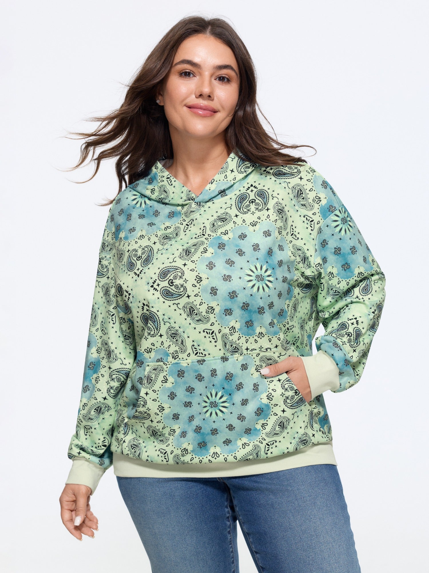 Supersoft Paisley Print Pocket Hoodie Sweatshirt
