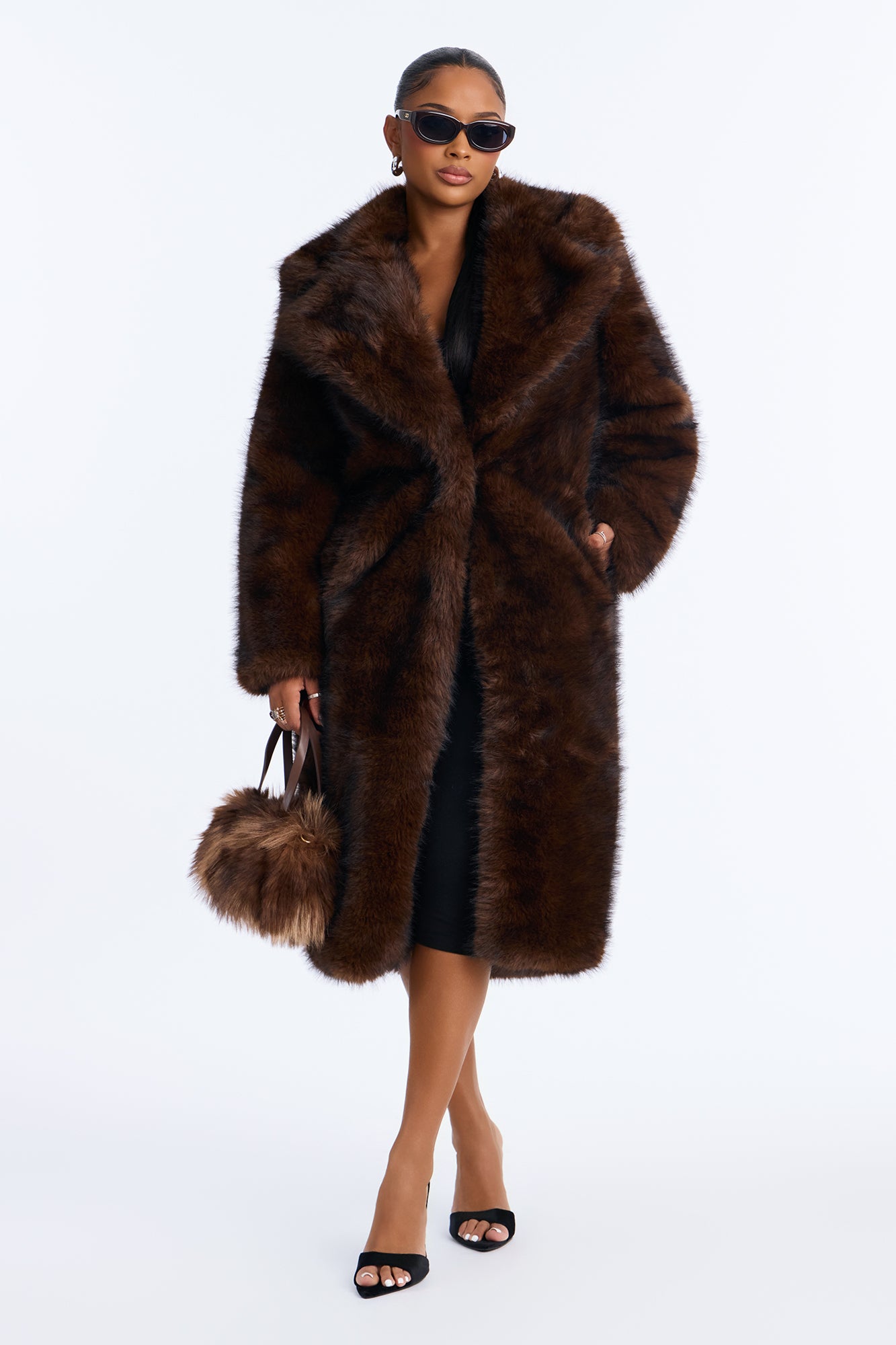Night Out In Aspen Faux Fur Maxi Coat - Brown
