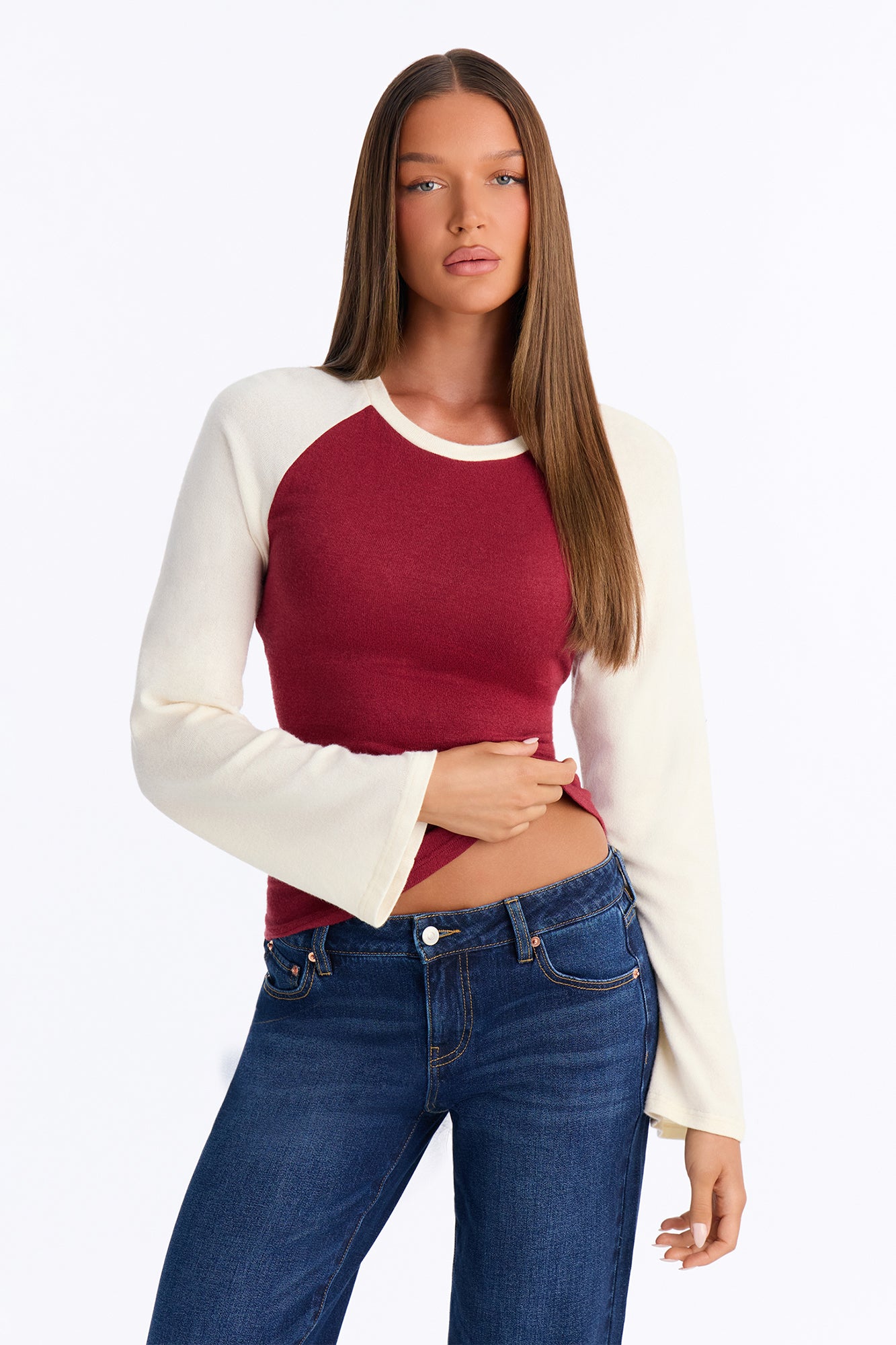 Still Got It Lace Up Raglan Baseball Sweater - Burgundy/combo