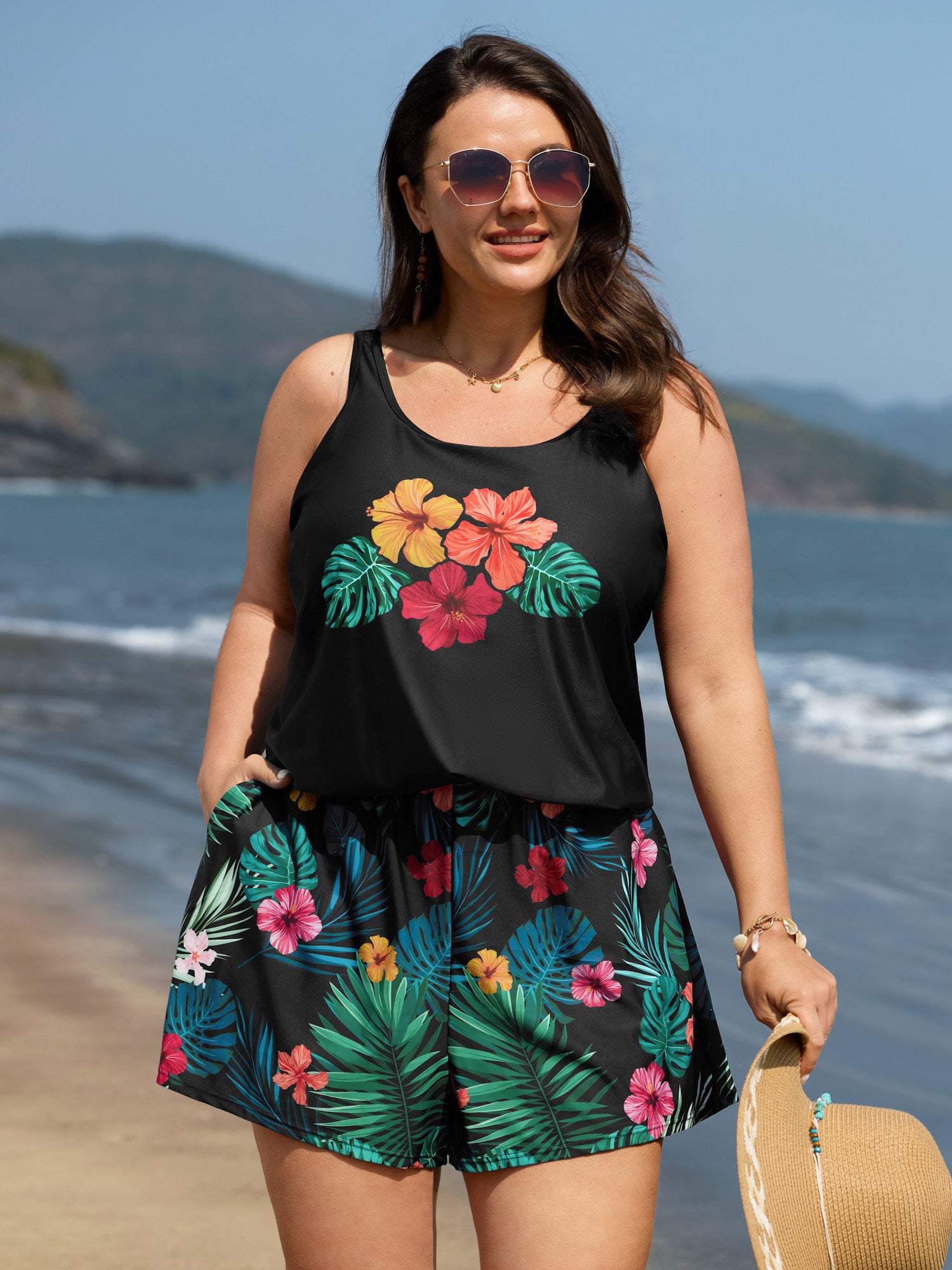 Multi-Color Tropical Pockets One-Piece Swimsuit