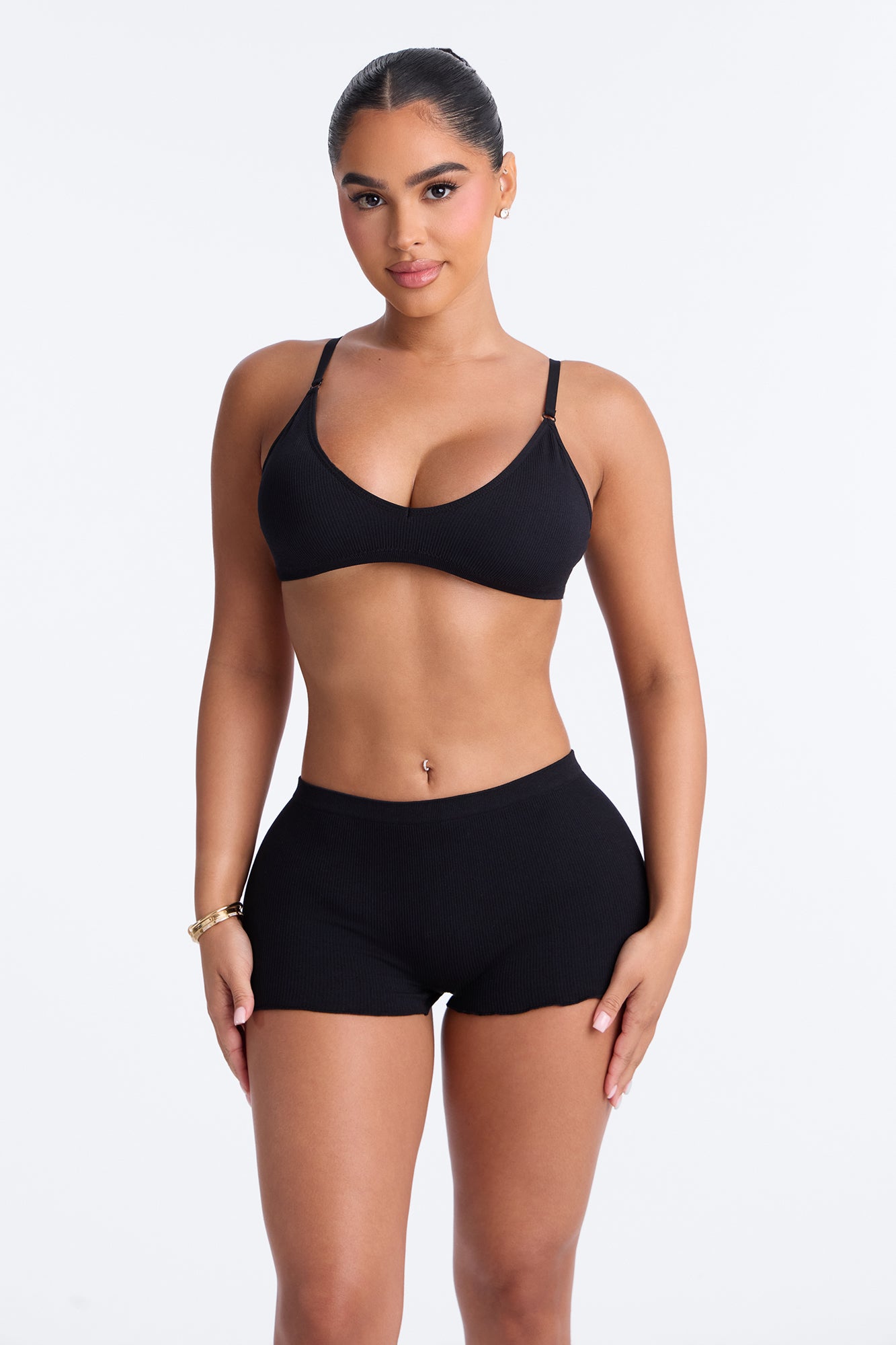 Seamless Ribbed Comfort Boyshort Panty - Black
