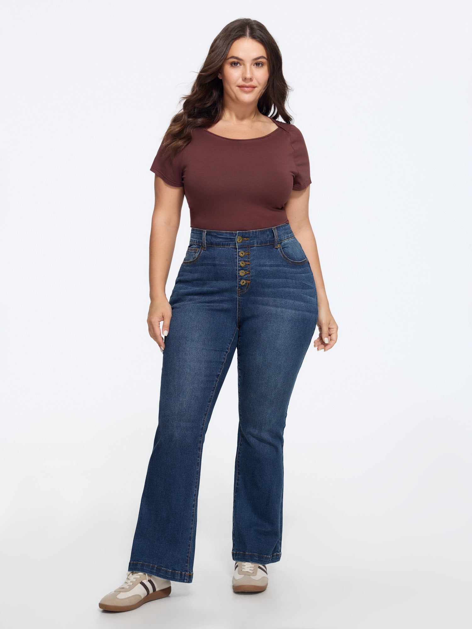 Stretchy Vintage Multi Button Bootcut Jeans