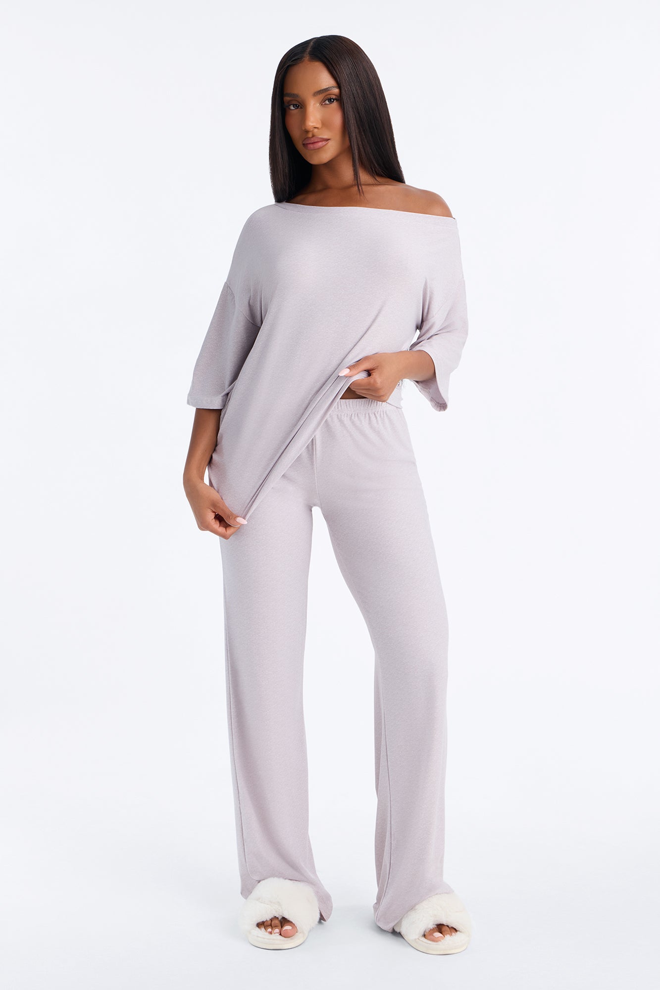 Cuddle Me Please Off Shoulder PJ Pant Set - Grey