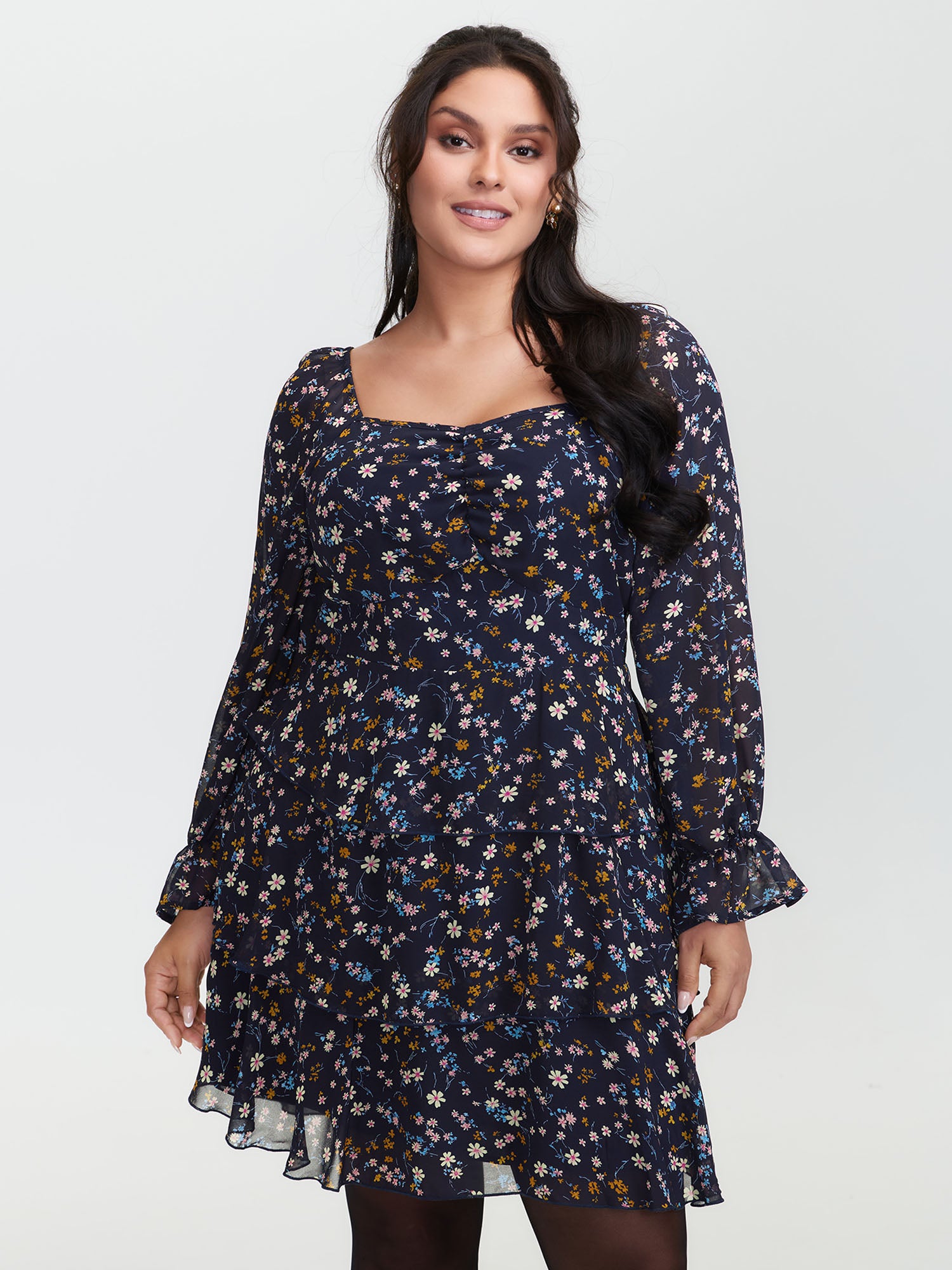 Chiffon Floral Sweetheart Neckline Mini Dress