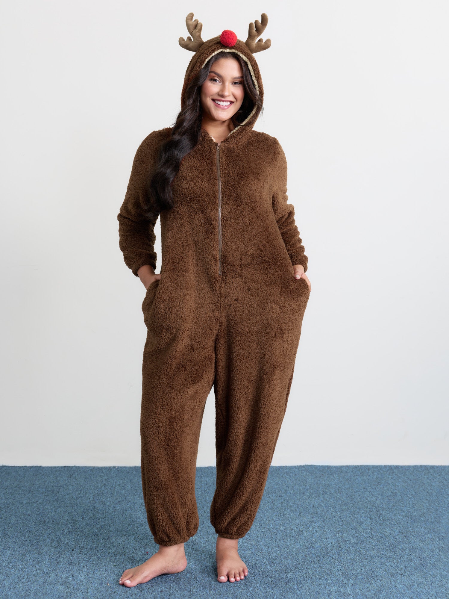 Supersoft Cozy Reindeer Hooded Lounge Jumpsuit