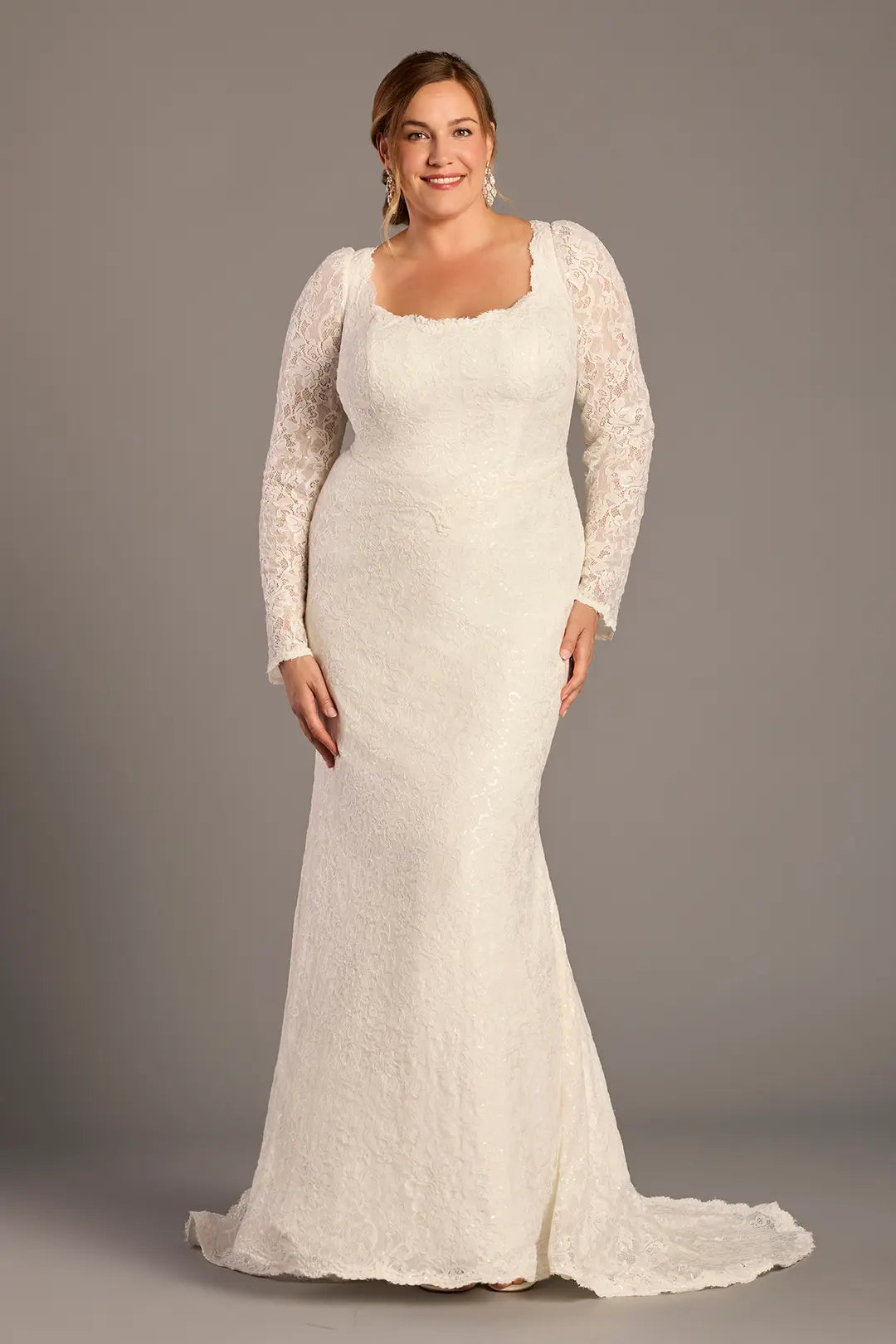 Lace Square Neck Long Sleeve Mermaid Wedding Dress