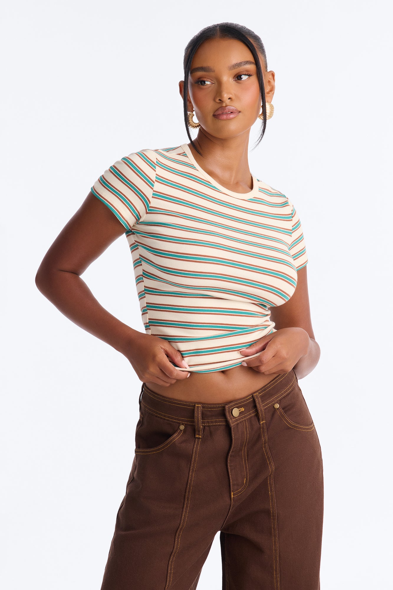 Ari Striped Crew Neck Tee - Cream/combo
