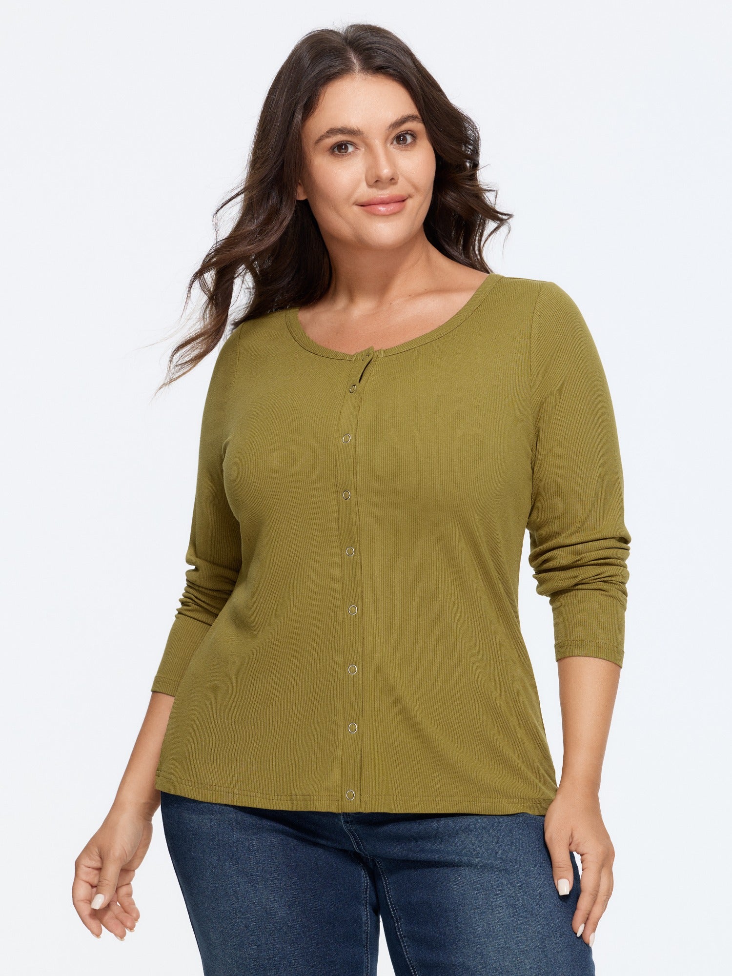 Supersoft Stretch Scoop Neck Button Front T-Shirt