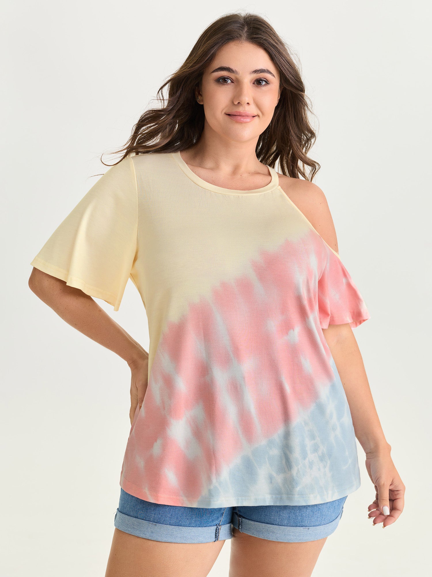 Supersoft Color Gradient Cut-Out Shoulder T-Shirt