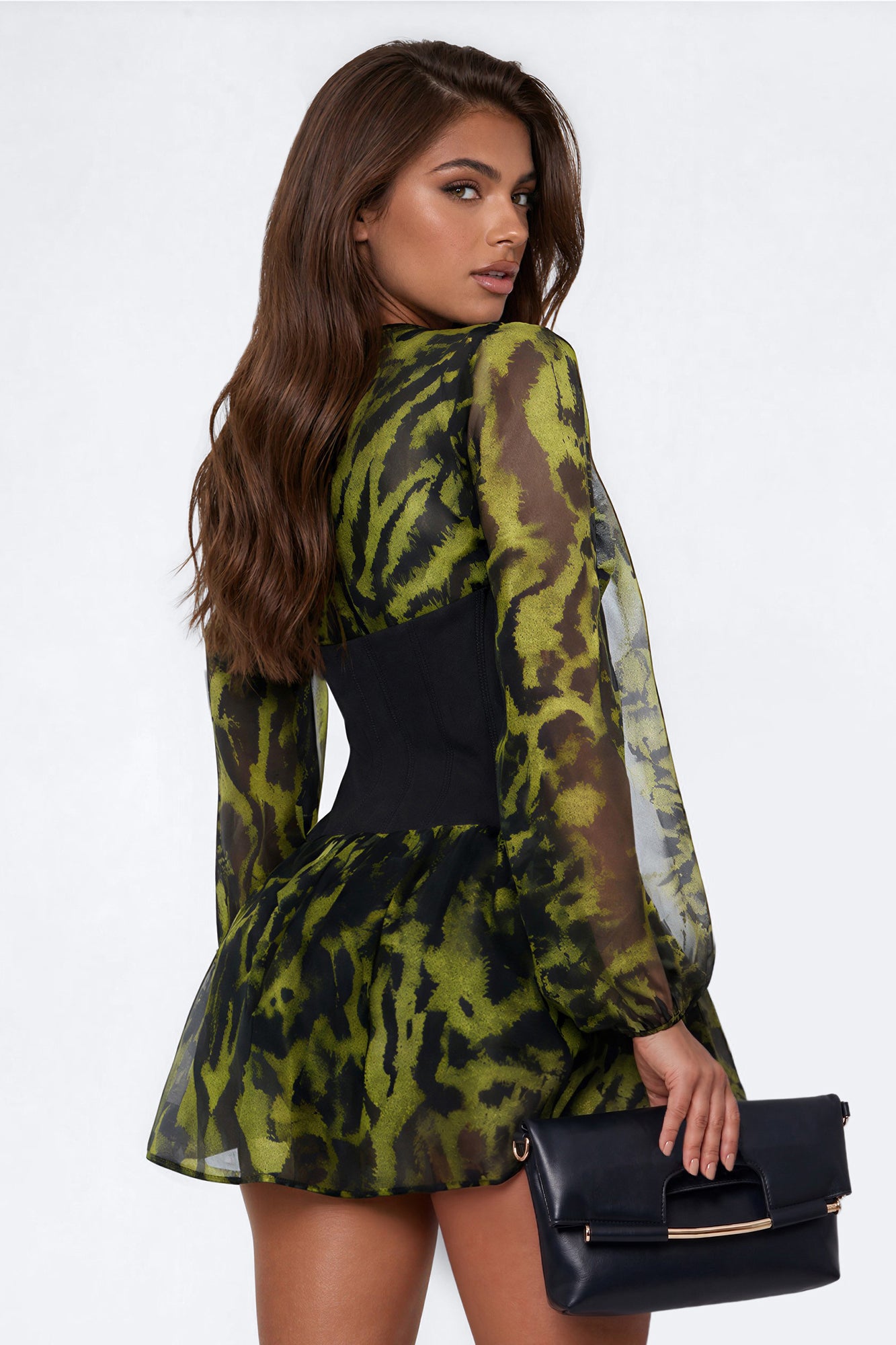 Untamed Abstract Animal Print Chiffon Mini Dress - Green/combo
