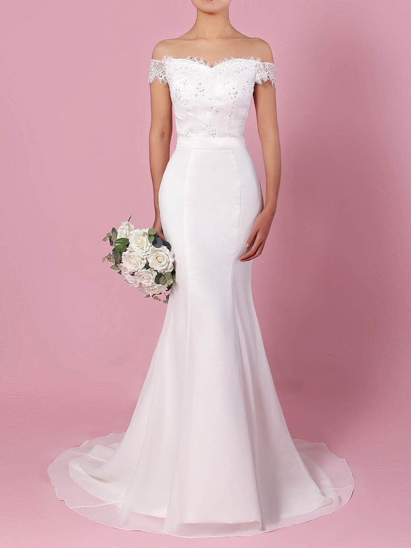 Charming Mermaid Off-The-Shoulder Chiffon Sweep Train Wedding Dresses