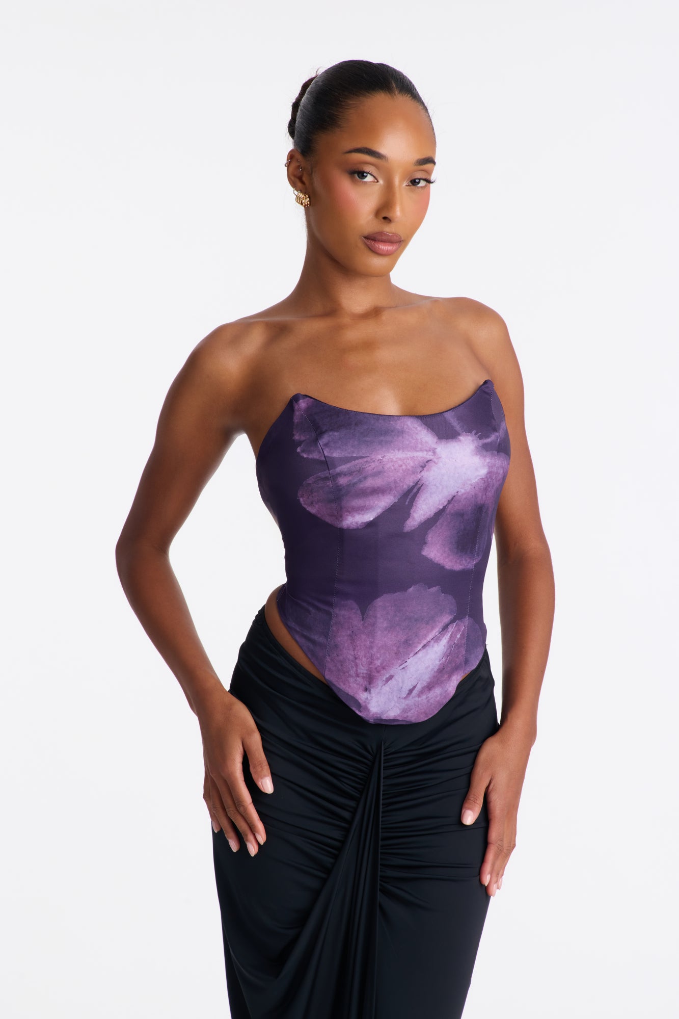 Romantic Night Scoop Neck Corset Top - Purple/combo