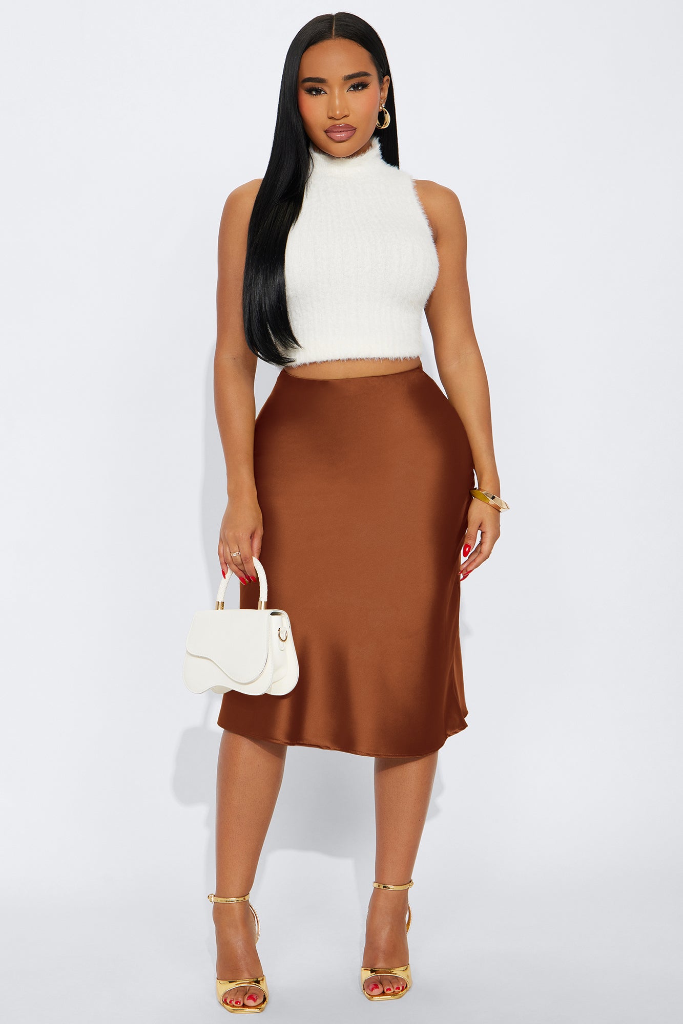 Girls Need Love Satin Midi Skirt - Spice