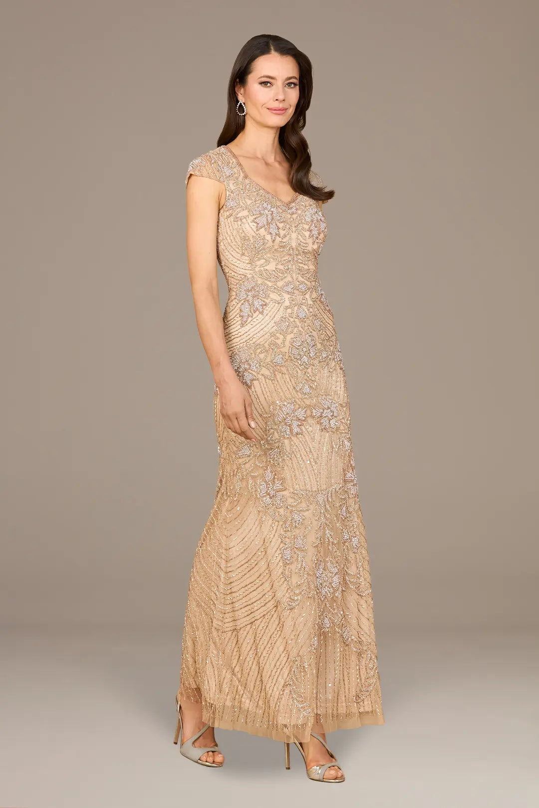 Beaded Cap Sleeve Gown
