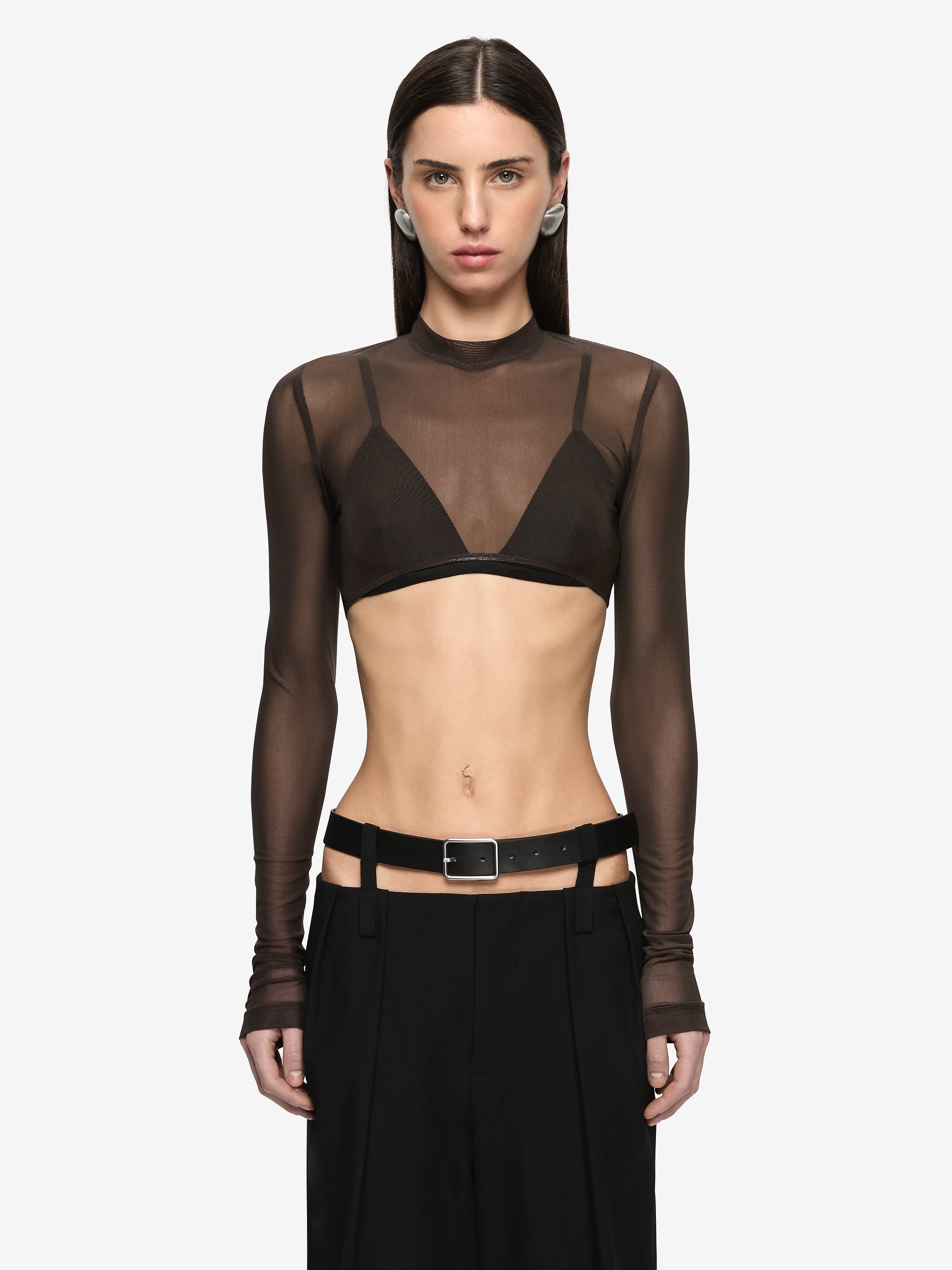 ALYNA LAYERED CROP TOP - BITTER CHOC/BLACK