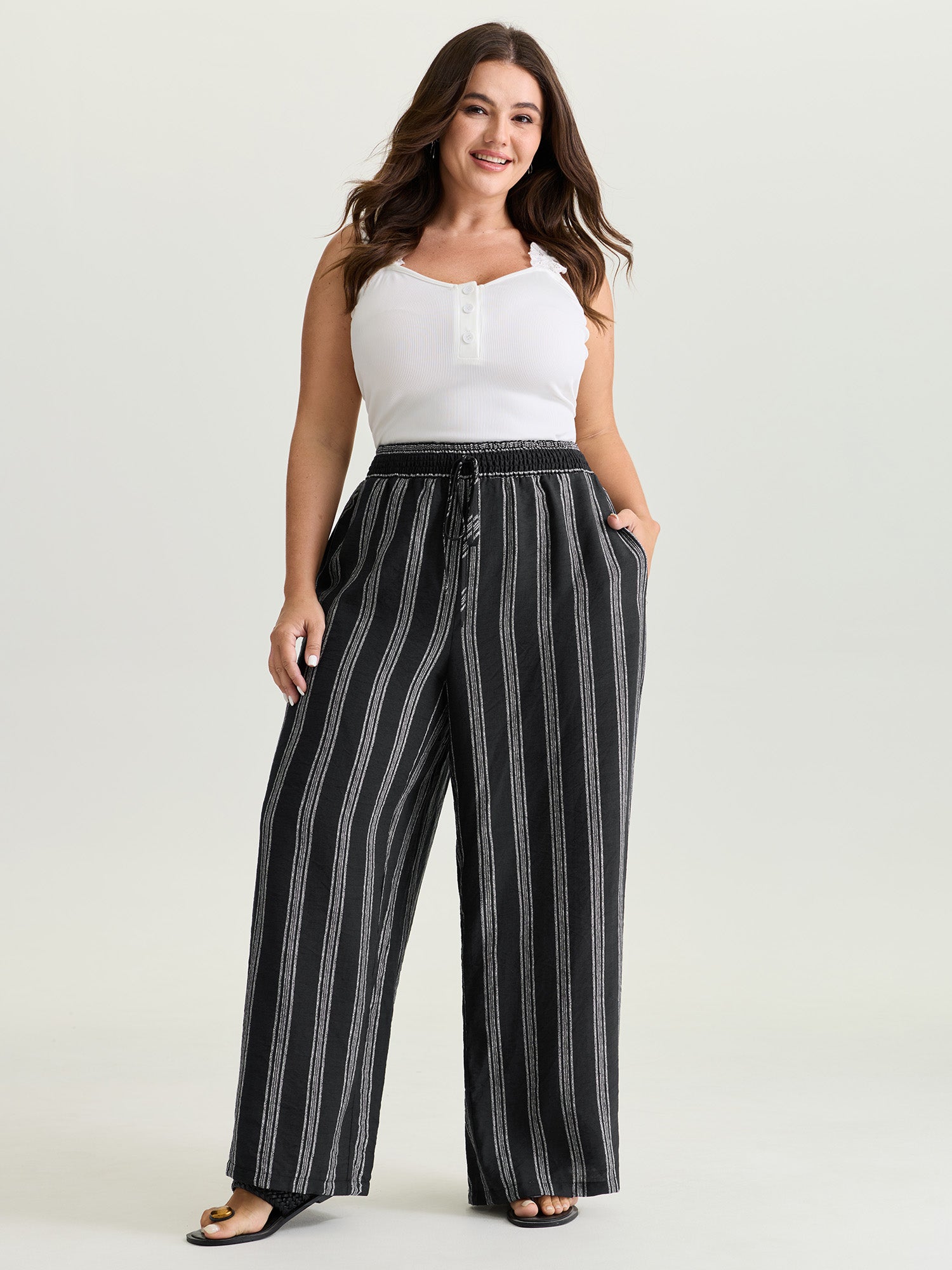 Abstract Striped Drawstring Shirred Waist Pants