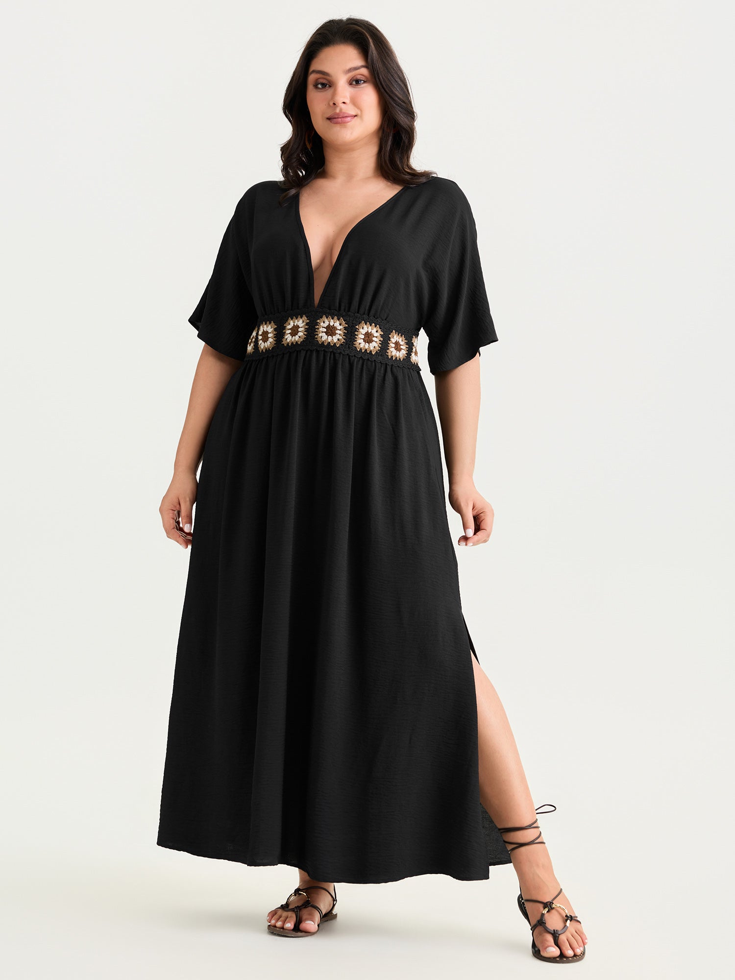 Breathable Boho Embroidered Waistband Maxi Dress