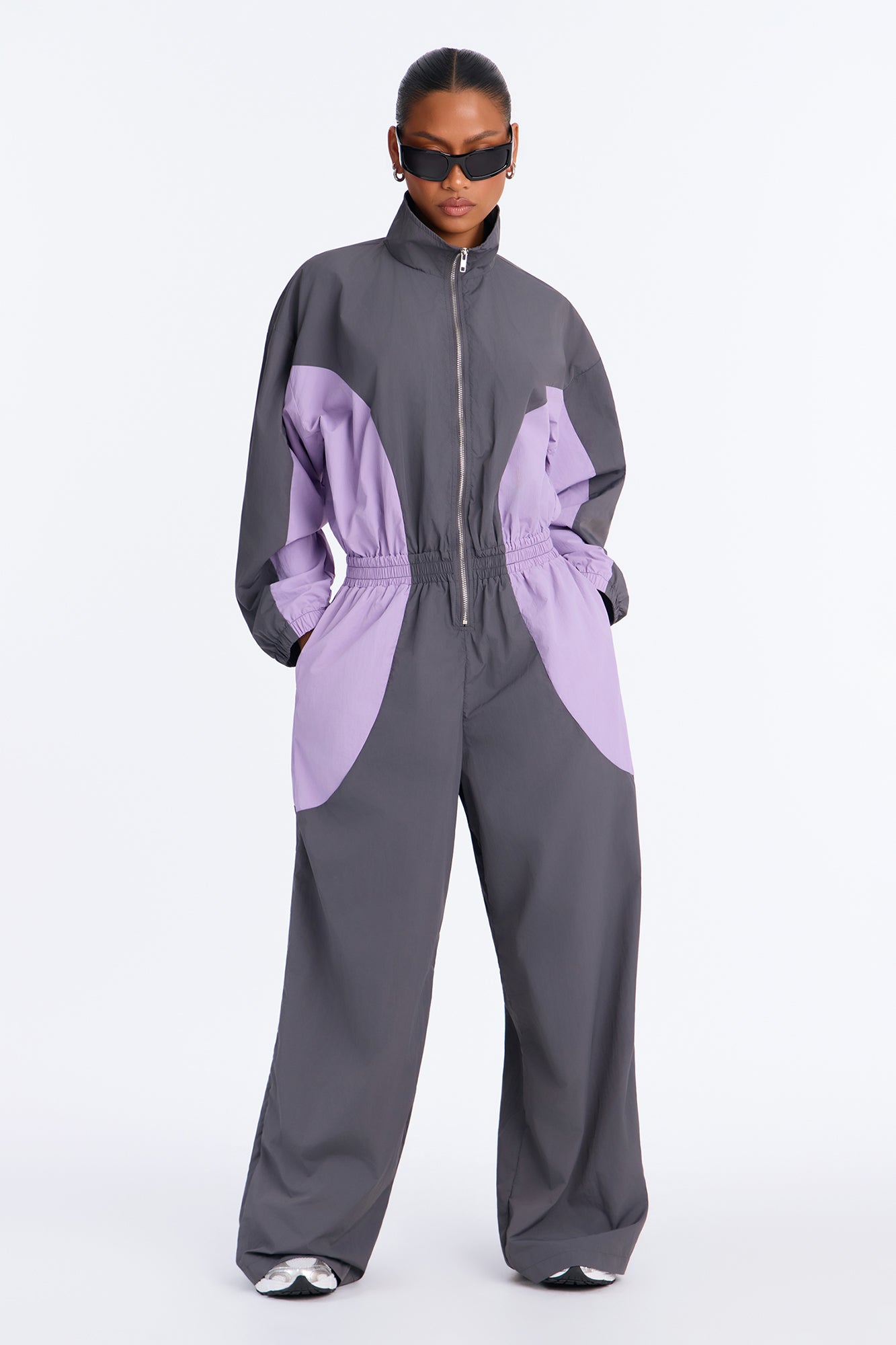 Grand Prix Babe Windbreaker Jumpsuit - Charcoal/combo