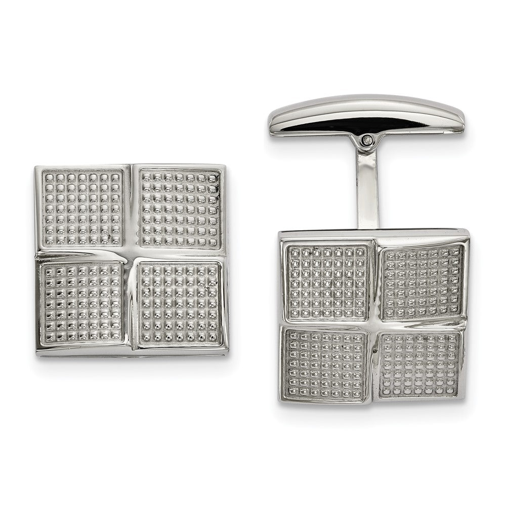 Stainless Steel Textured Block Grid Square Cuff Links, 16mm (5/8 Inch)