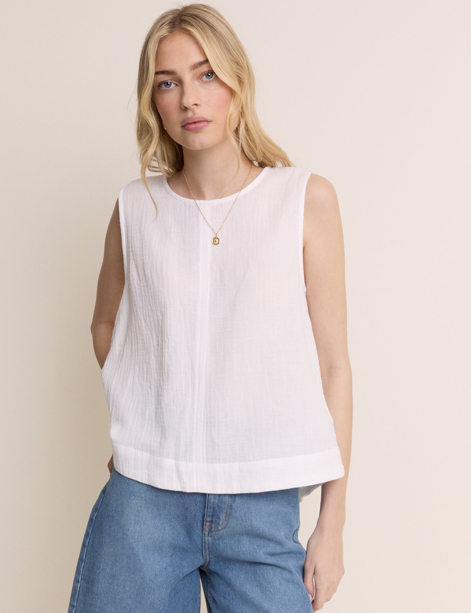 White Sleeveless Swing Top