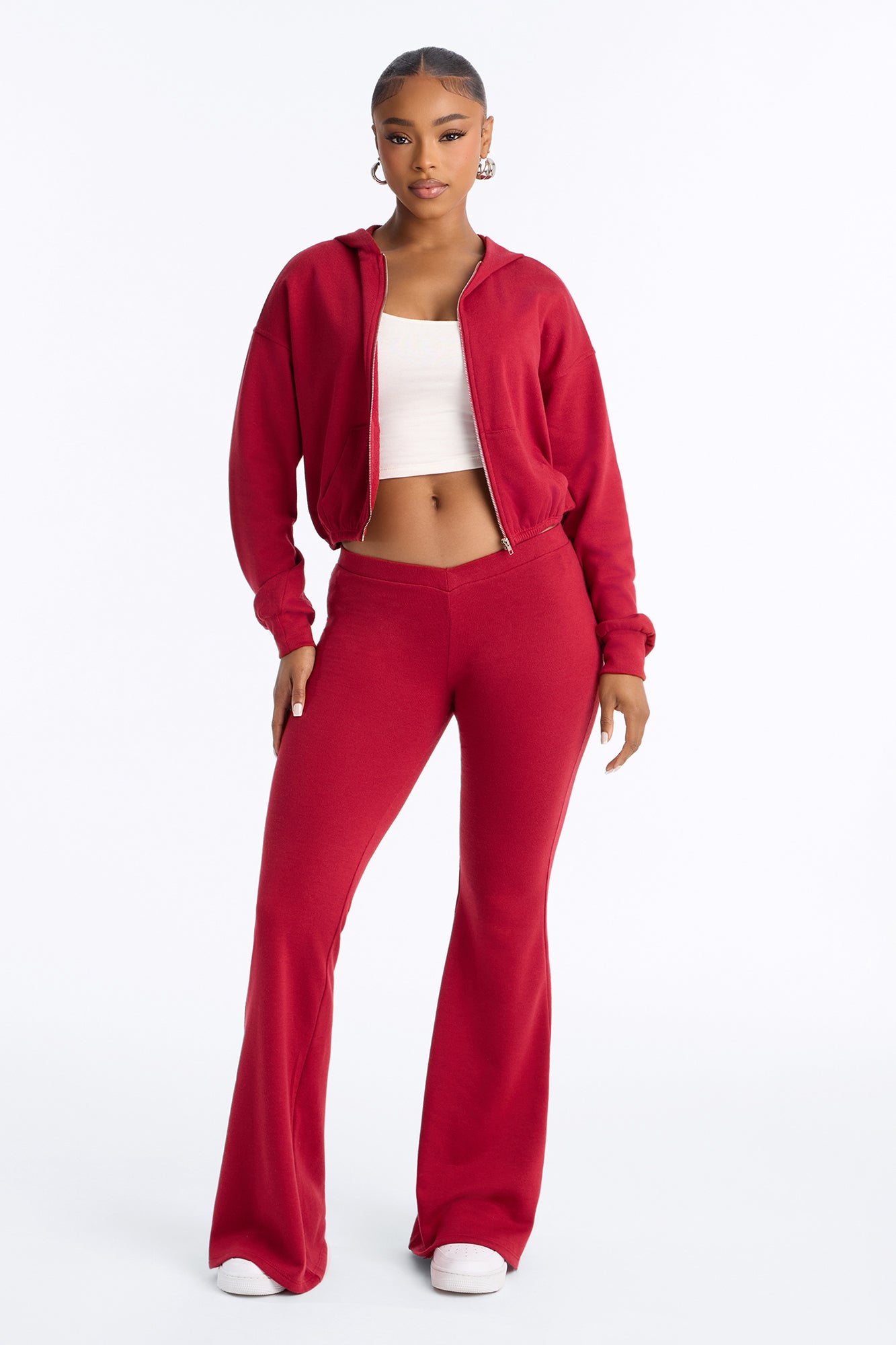 Blaire French Terry Low Rise Pant Set - Burgundy