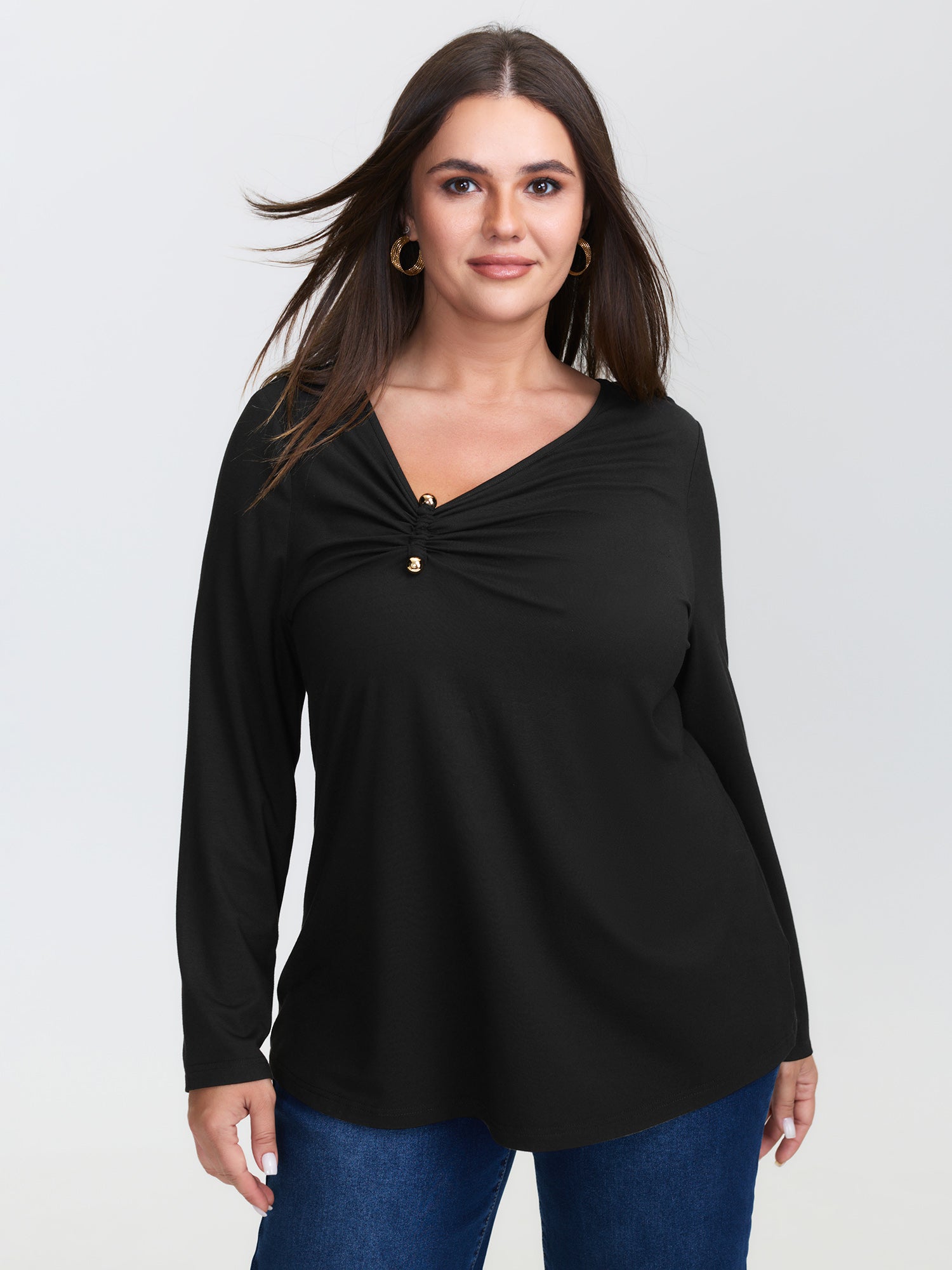 Knotted Side Neckline Stretchy Knit Top