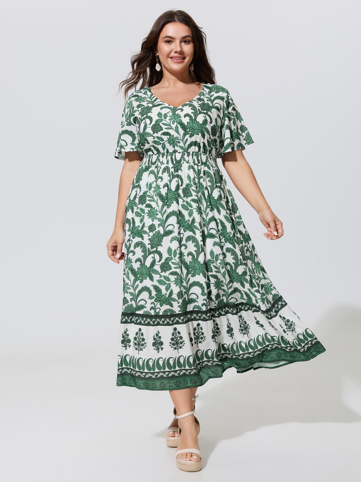 Supersoft Floral Print Flutter Sleeve Maxi Dress