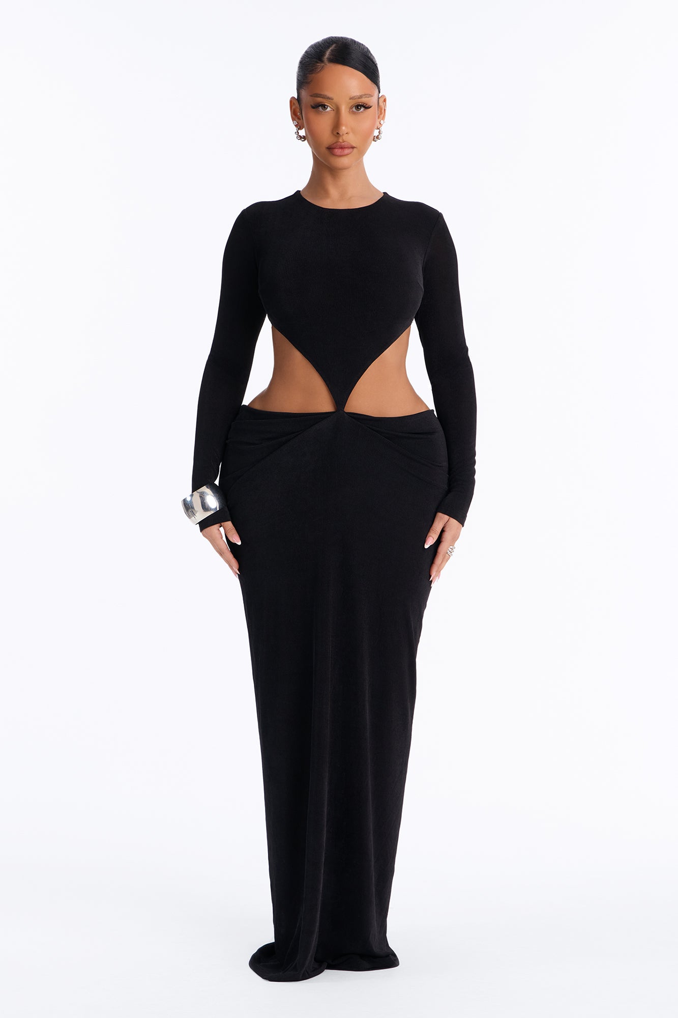 Steal Your Heart Long Sleeve Cut Out Maxi Dress - Black