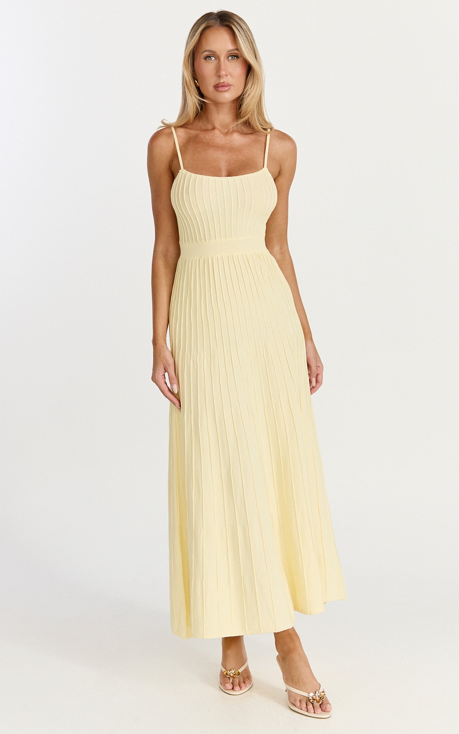 Donissa Midi Dress - Panelled Knit Dress in Butter Yellow