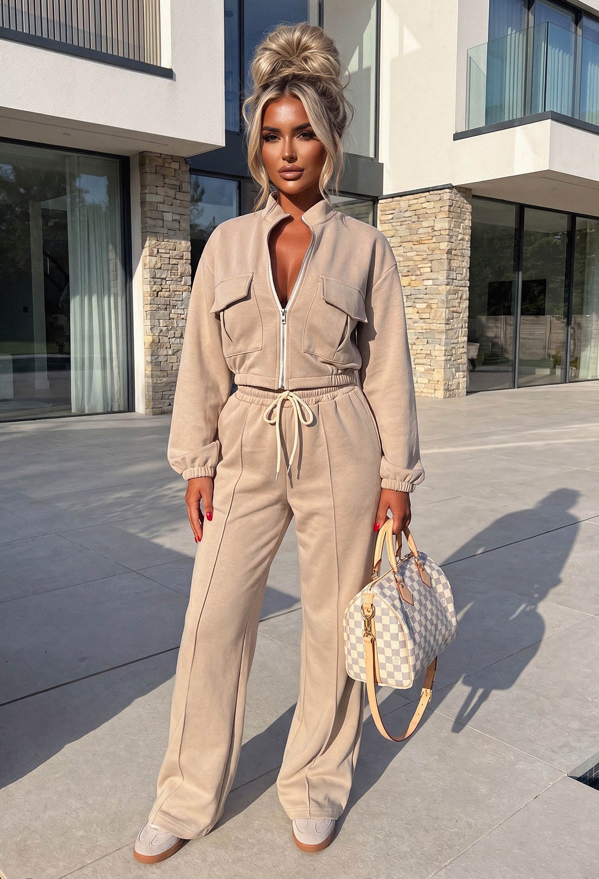 Rest Mode Cream Zip Up Pocket Lounge Co-Ord Set
